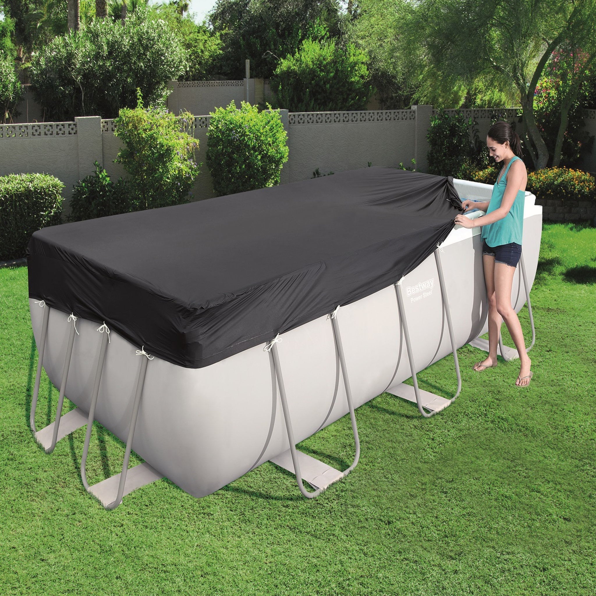 Voir la diapositive 2 : BESTWAY Bâche 4 saisons pour piscine Power Frame rectangulaire 4,04 x 2,01 m et 4,12 x 2,01 m