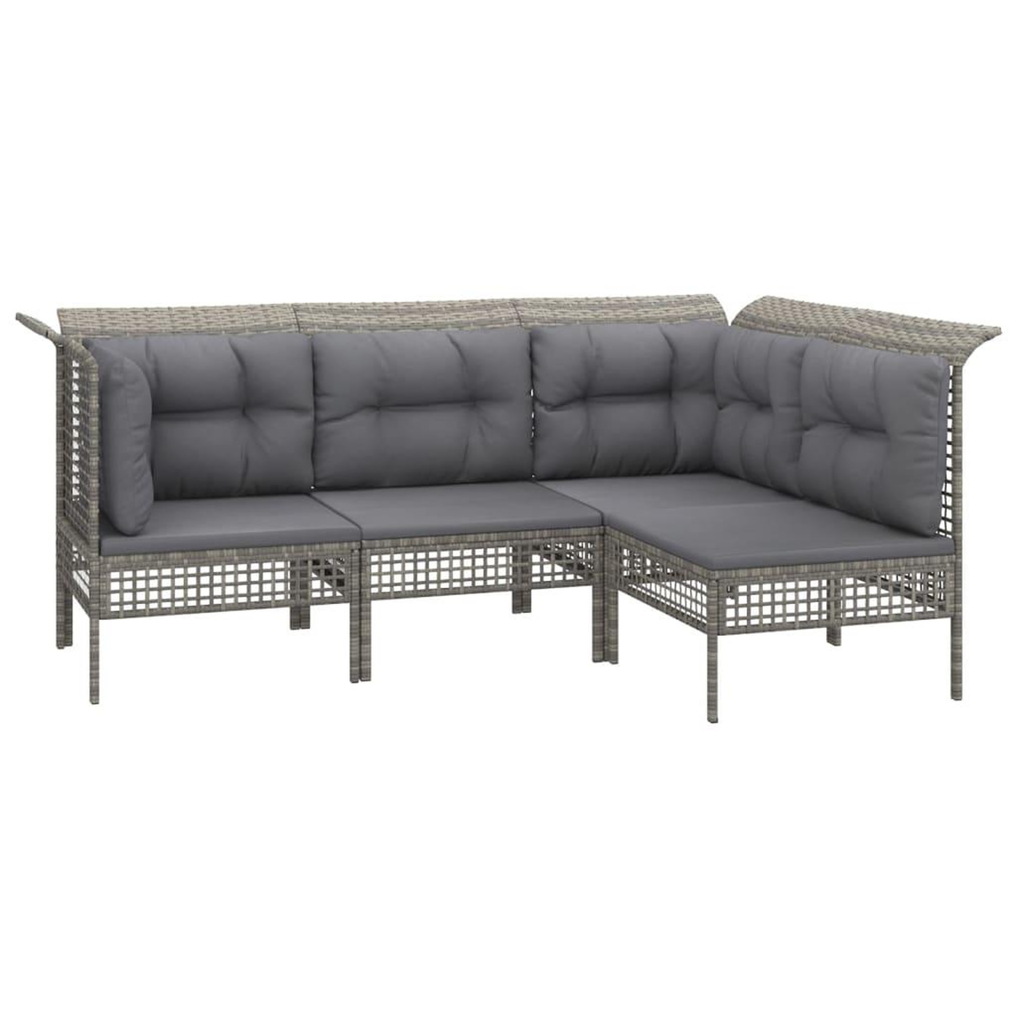 Voir la diapositive 2 : VIDAXL Salon de jardin 4 pcs avec coussins Gris Resine tressee