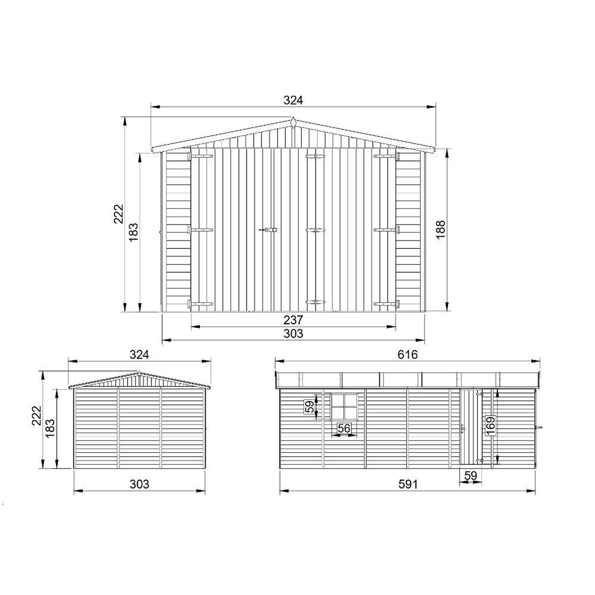 Voir la diapositive 6 : TIMBELA Garage en bois Naturel - H222X616x324 cm/18 m² M102