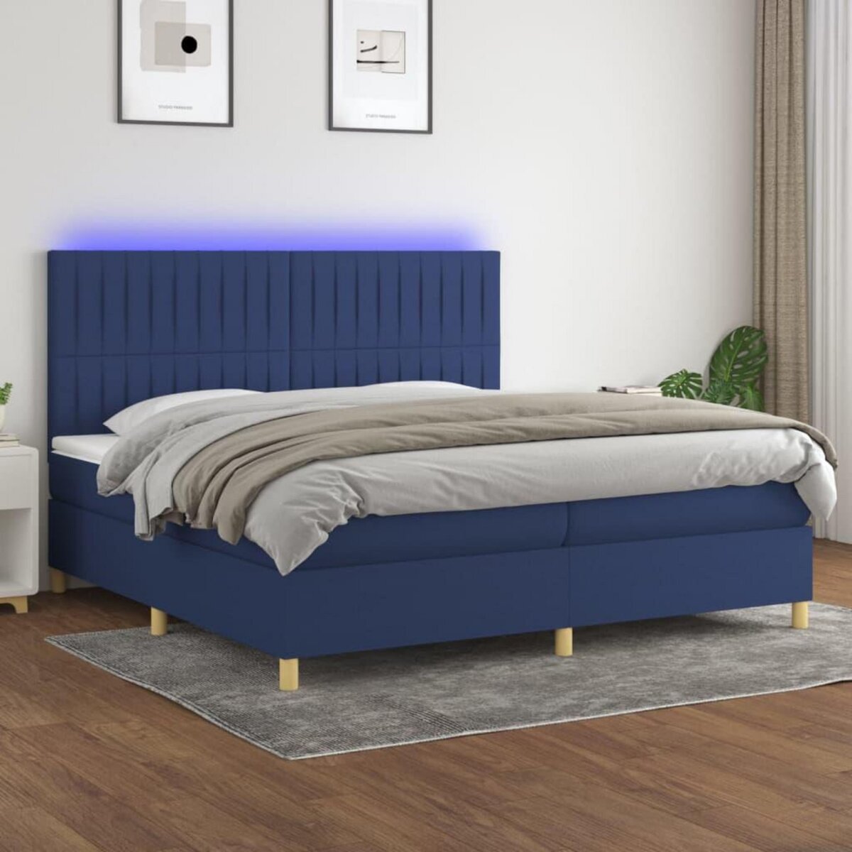 VIDAXL Sommier a lattes de lit et matelas et LED Bleu 200x200 cm Tissu