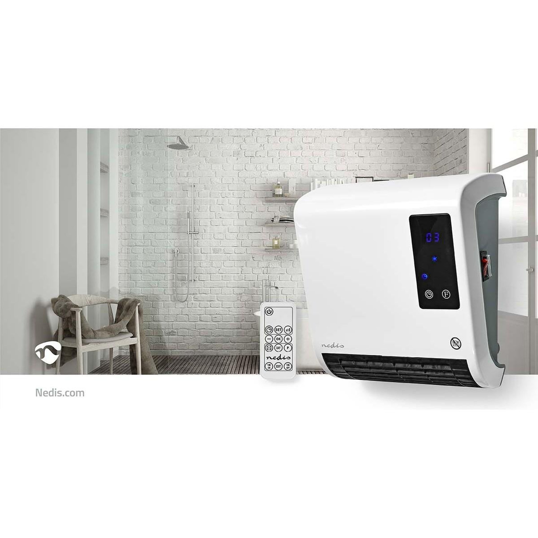 Voir la diapositive 6 : NEDIS Chauffage soufflant éléctrique 2000W avec Télécommande Programmable Salle de bain Chauffe jusqu'à 20 m2 NEDIS