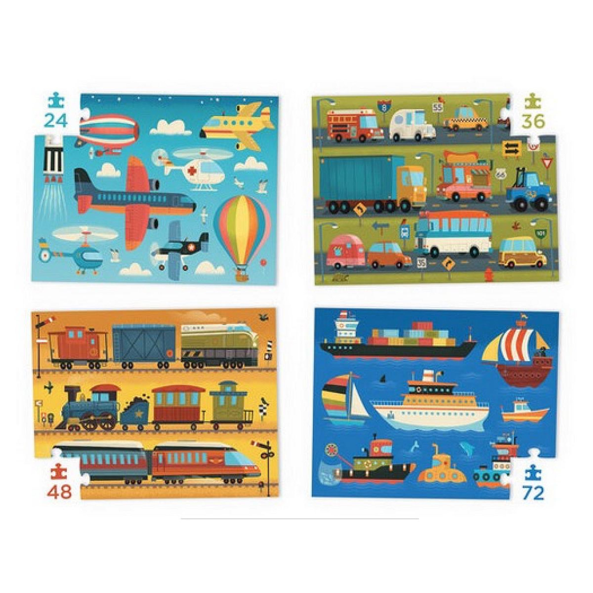 Voir la diapositive 2 : CROCODILE CREEK 4 puzzles - les vehicules 24, 36, 48 et 72 pcs