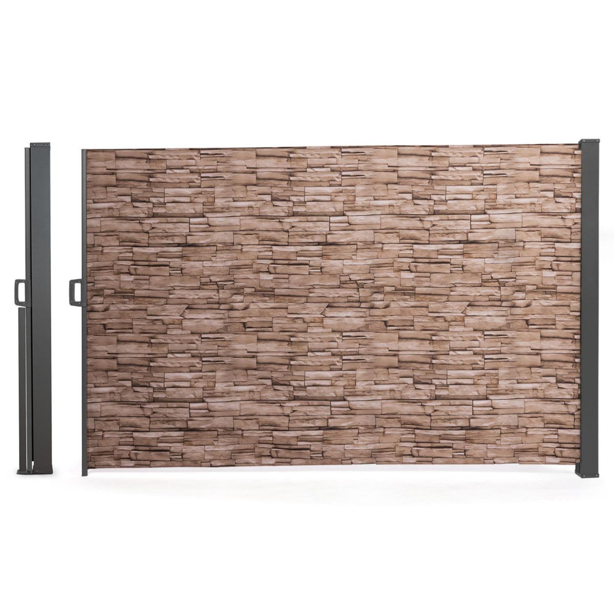 ID MARKET Paravent extérieur rétractable 180 x 400 cm motif pierre store latéral
