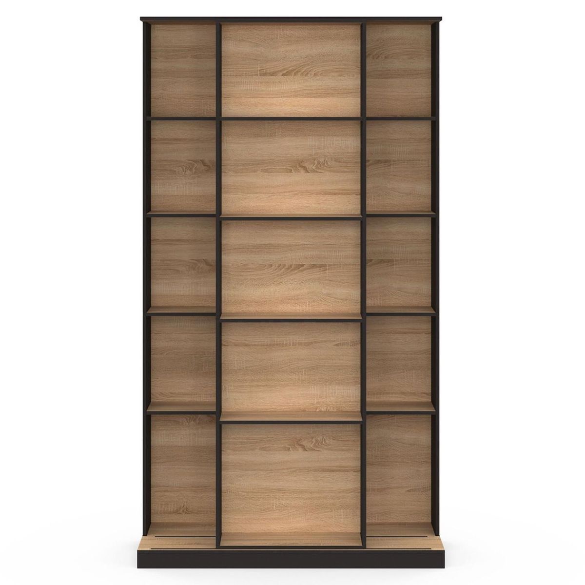 ID MARKET Bibliothèque coulissante ALPHONSE 5 niveaux 15 niches bois et noir