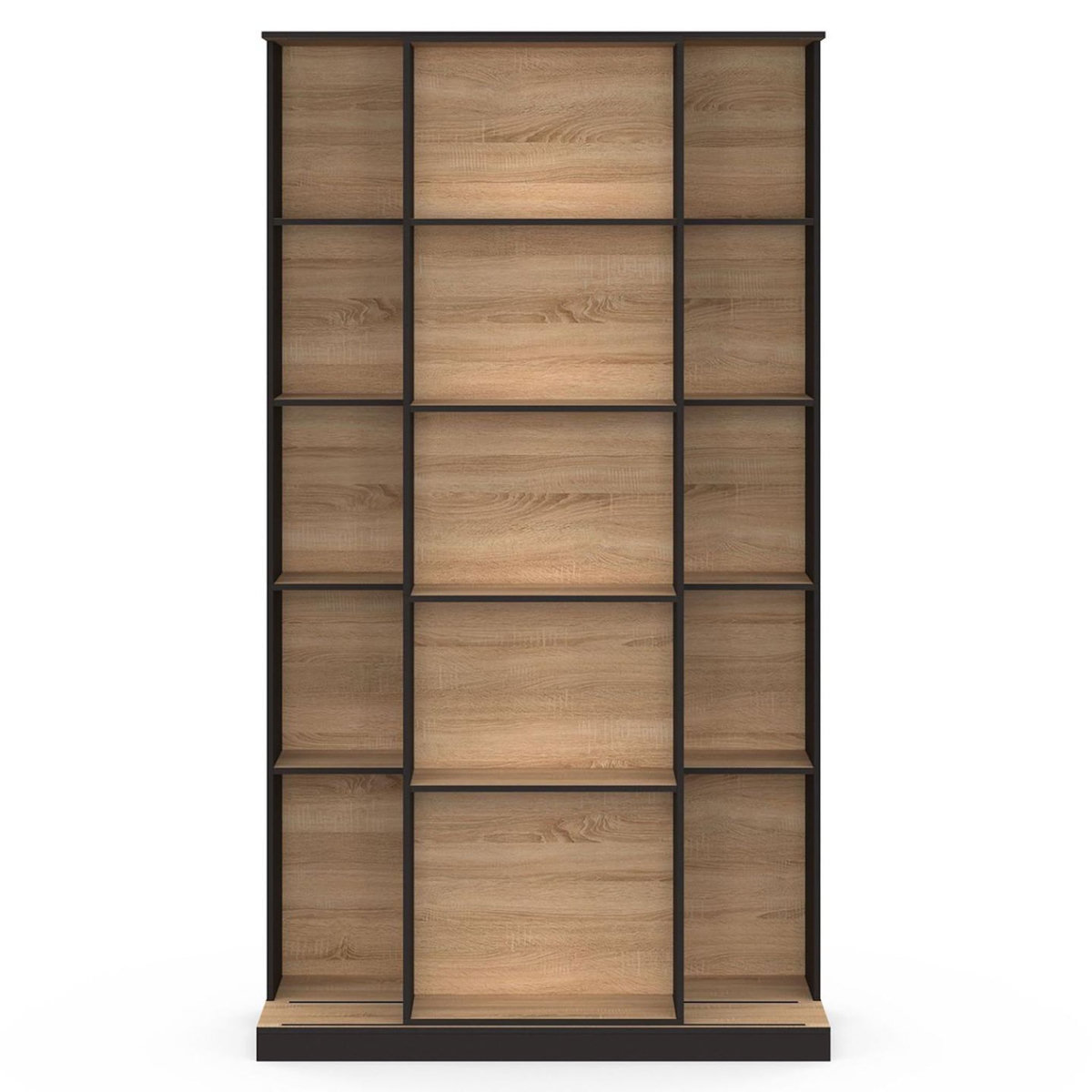 ID MARKET Bibliothèque coulissante ALPHONSE 5 niveaux 15 niches bois et noir