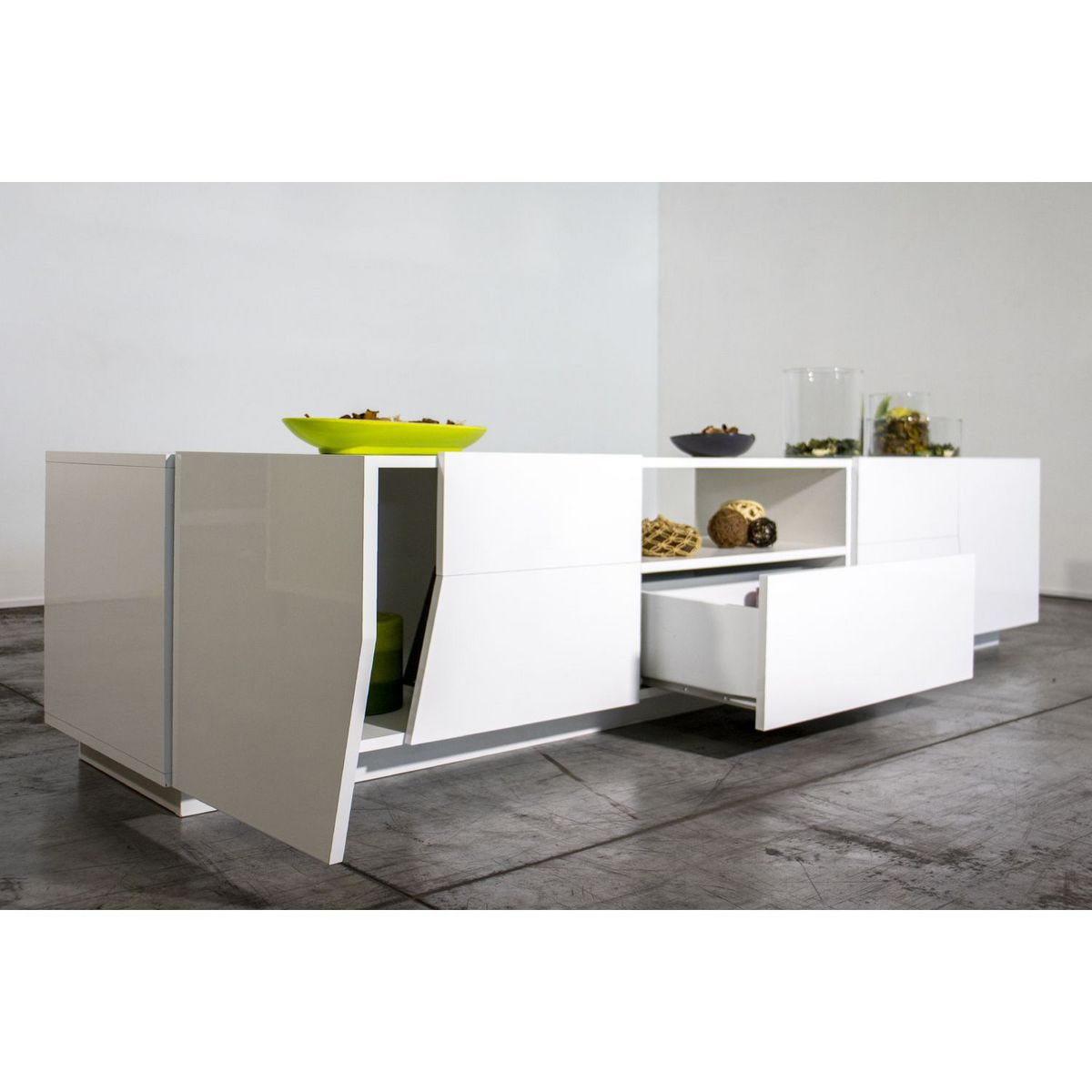 Meuble TV moderne 4 portes 2 tiroirs L220cm SORRENTE