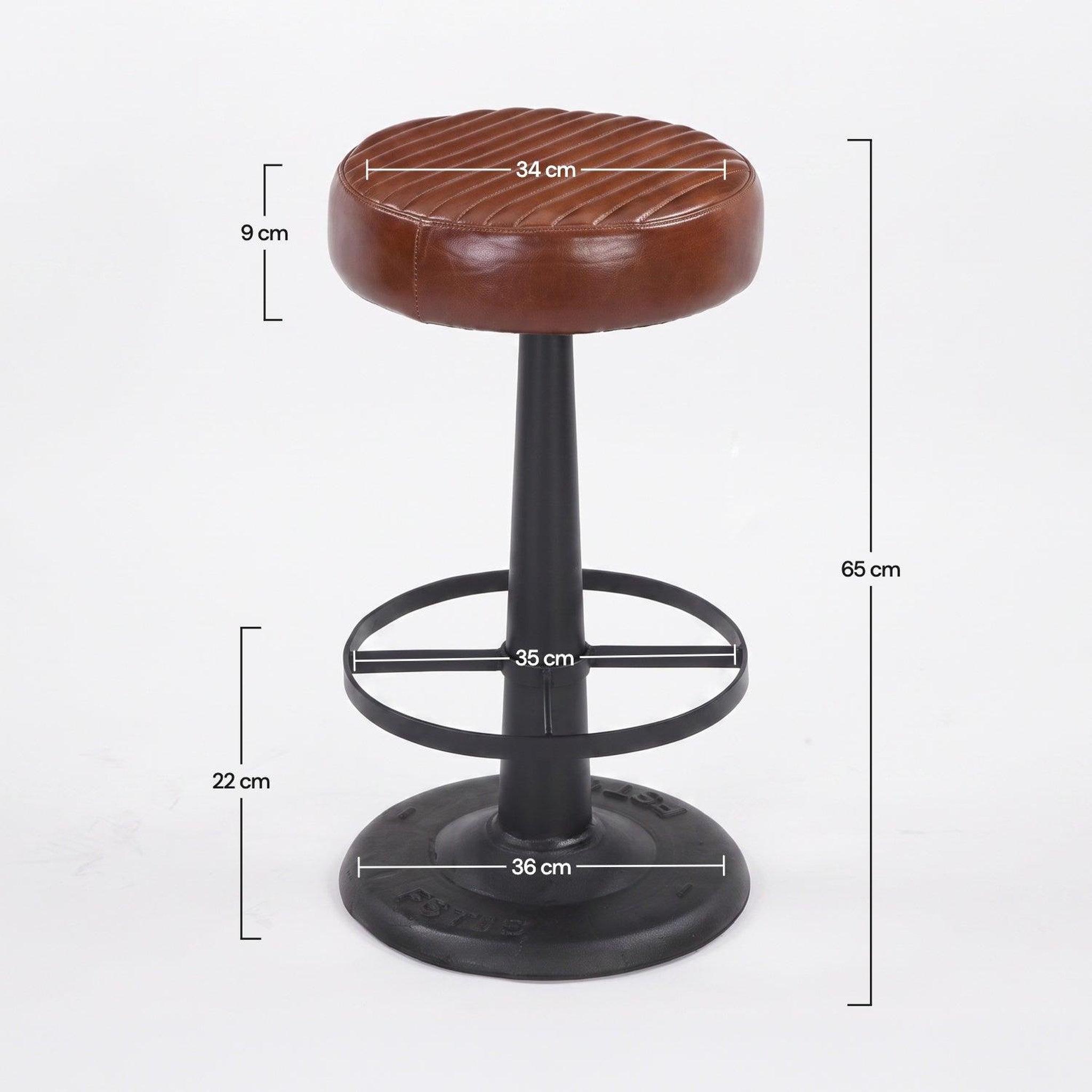 Voir la diapositive 4 : MAISON PAVANE Tabouret pour îlot central 65 cm en cuir de buffle marron foncé-lucien
