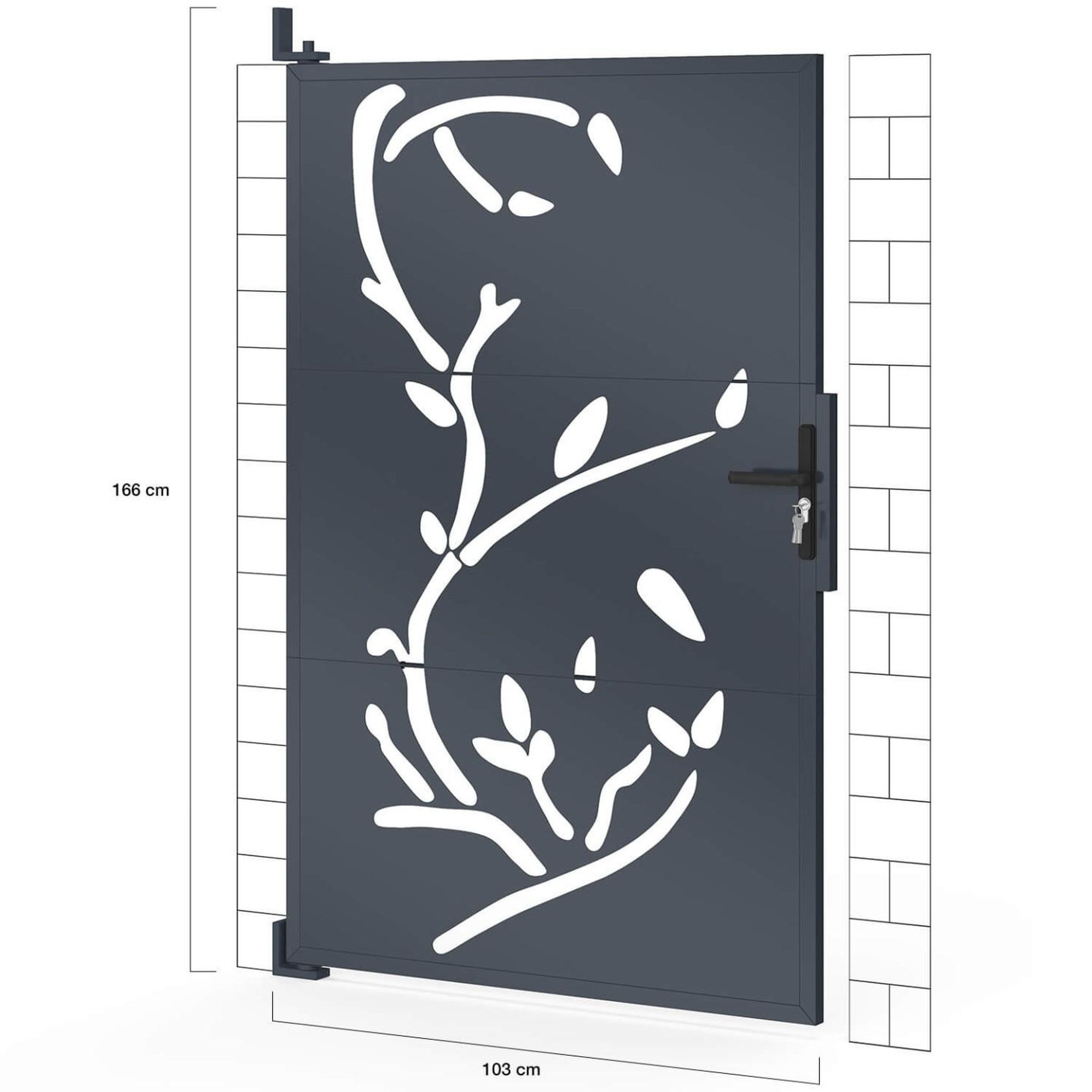 Voir la diapositive 4 : ID MARKET Portillon 100 x 160 cm en acier gris anthracite avec motifs flower
