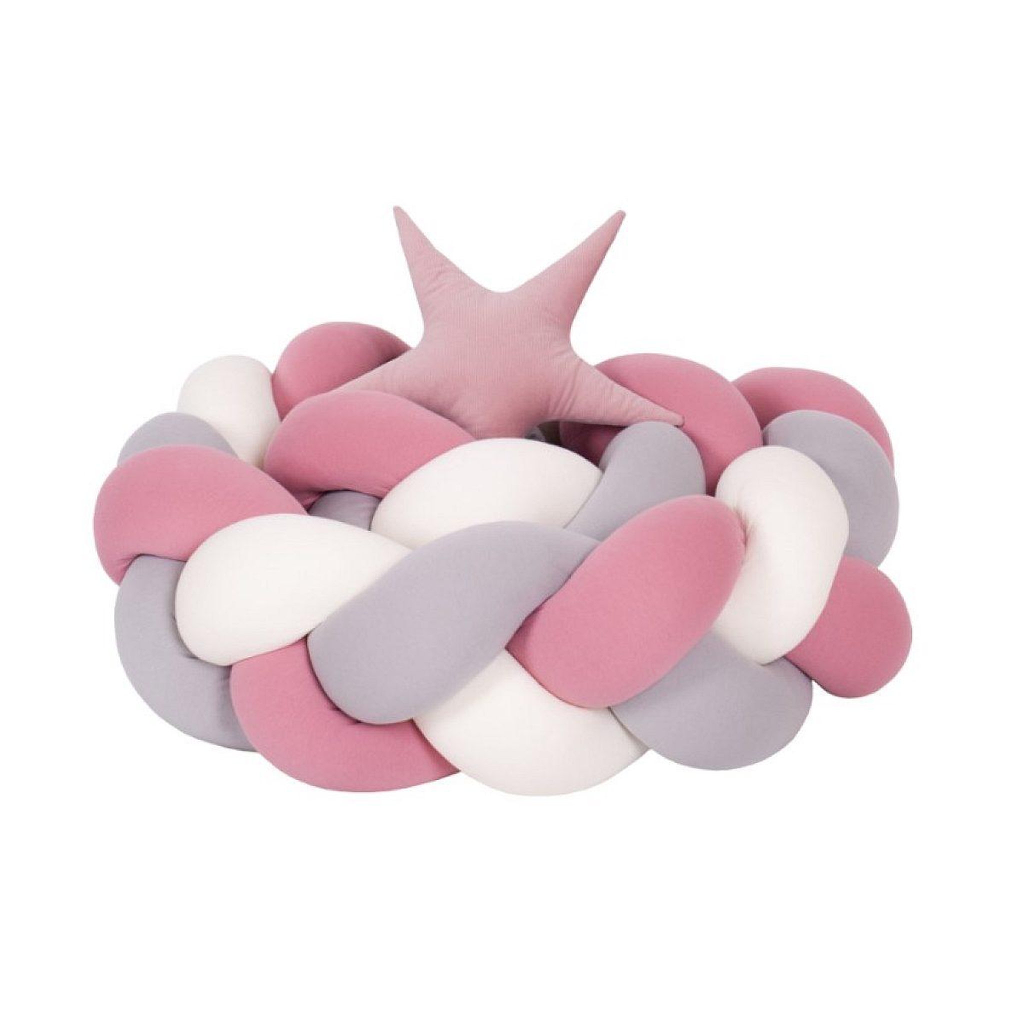 VELINDA Protection tressée lit bébé blanc rose gris