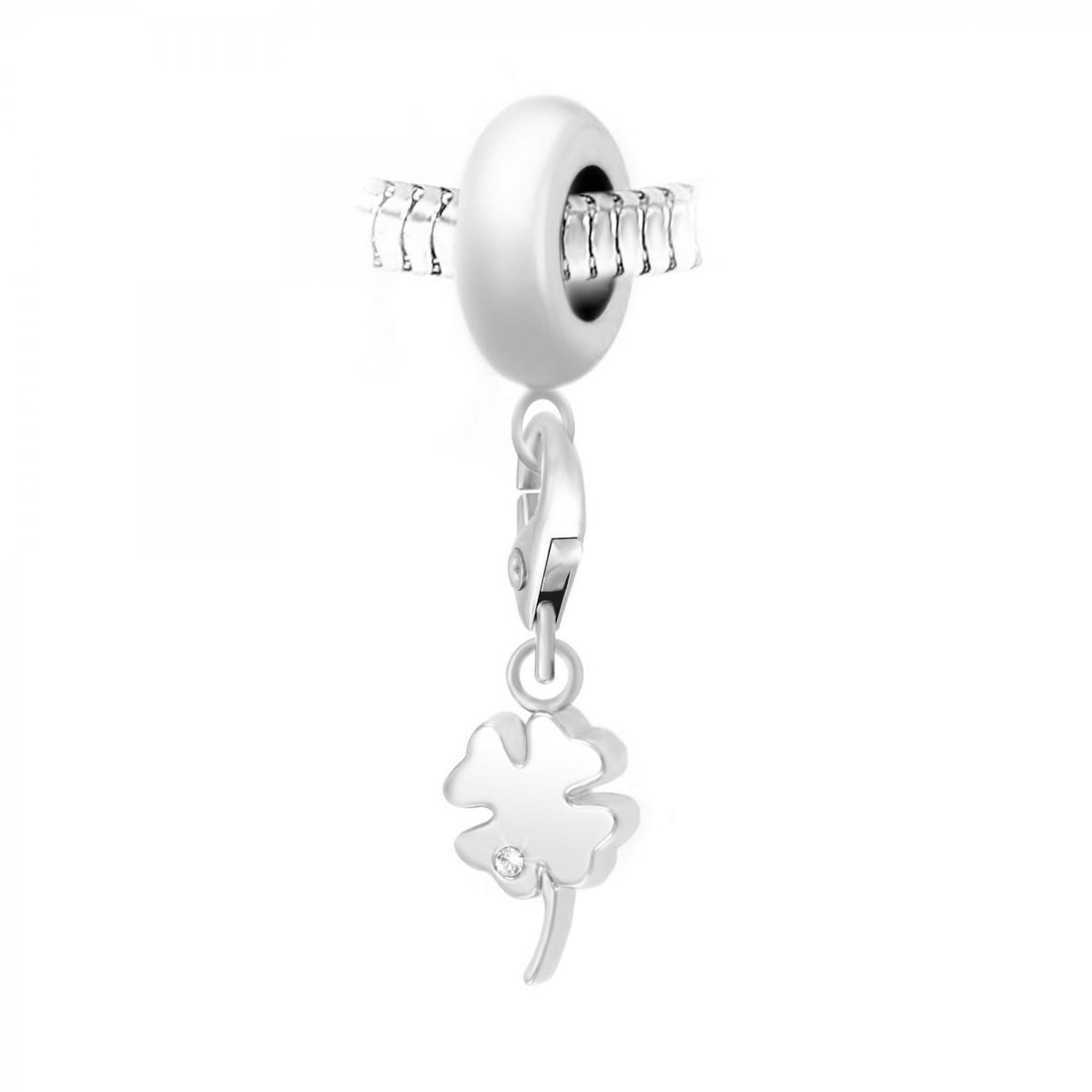 SC CRYSTAL Charm perle SC Crystal en acier avec pendentif trèfle orné de Cristaux scintillants