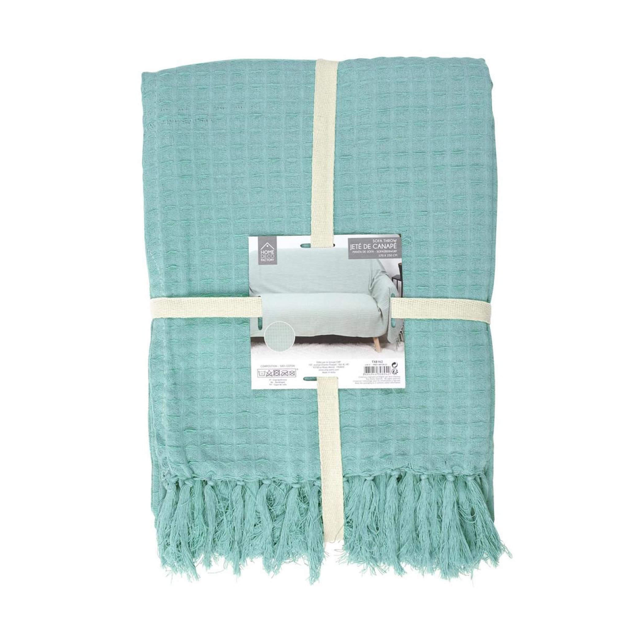 Voir la diapositive 6 : The Home Deco Factory Jeté de canapé  gaufré  170x250cm vert d'eau