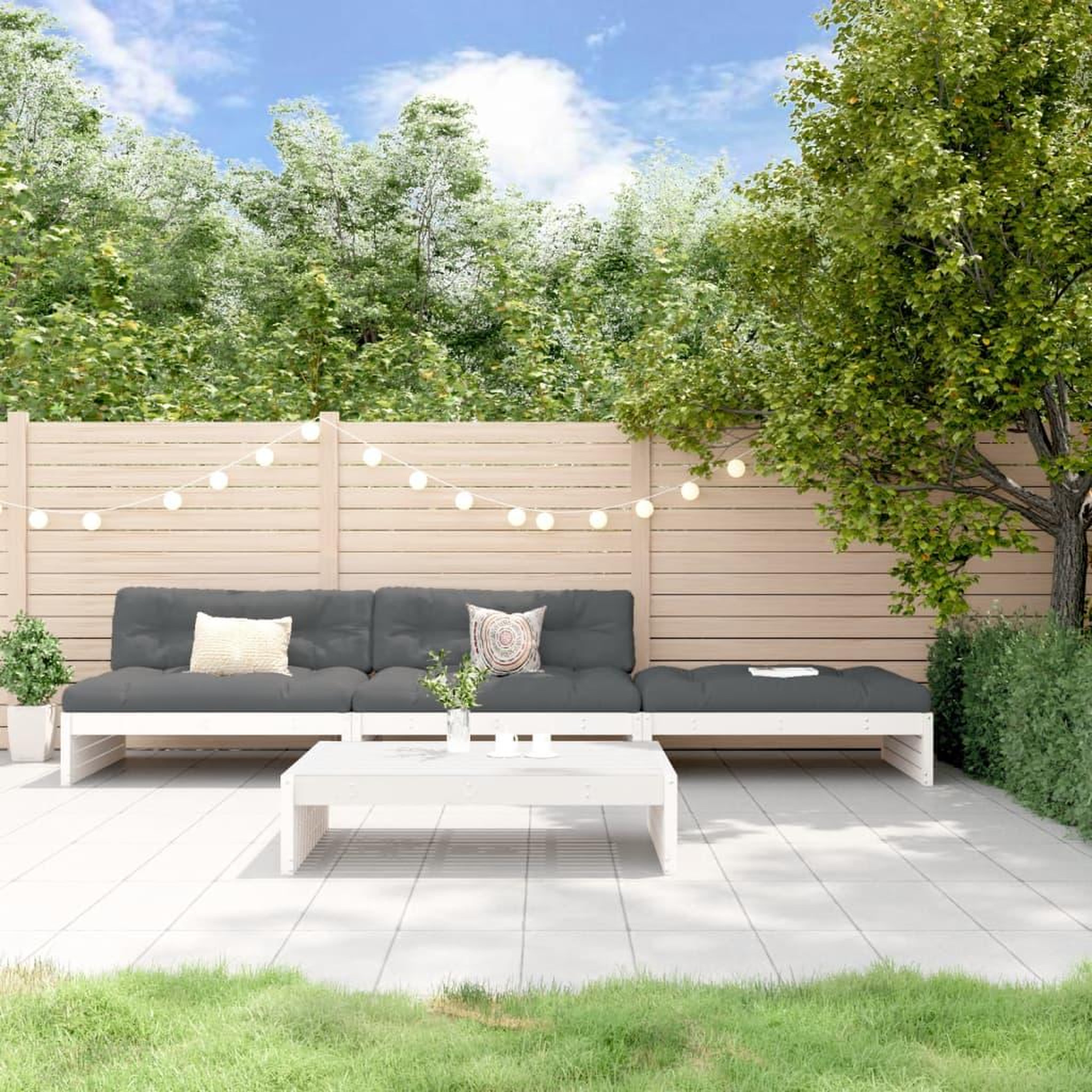 VIDAXL Salon de jardin 4 pcs avec coussins blanc bois massif
