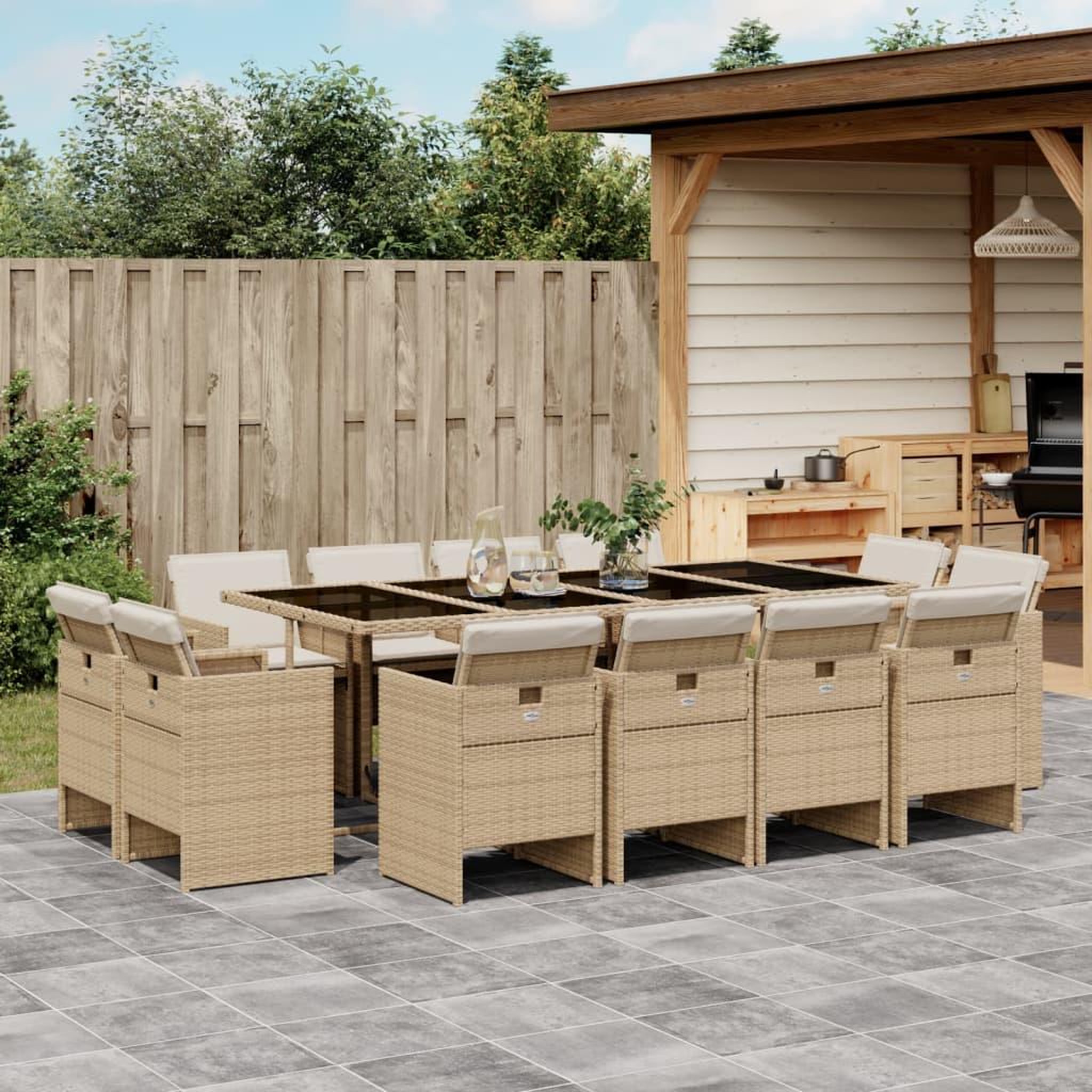 VIDAXL Ensemble a manger de jardin et coussins 13 pcs beige