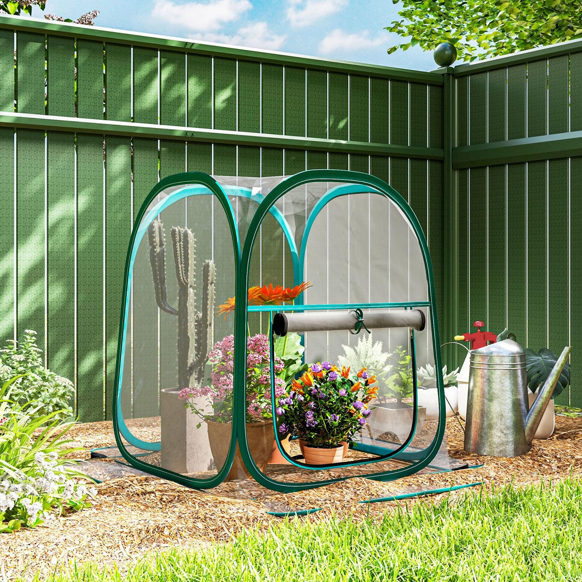 OUTSUNNY Mini serre de jardin pop up avec sac de transport - porte zippée enroulable - dim. 70 x 70 x 80 cm - PVC transparent vert