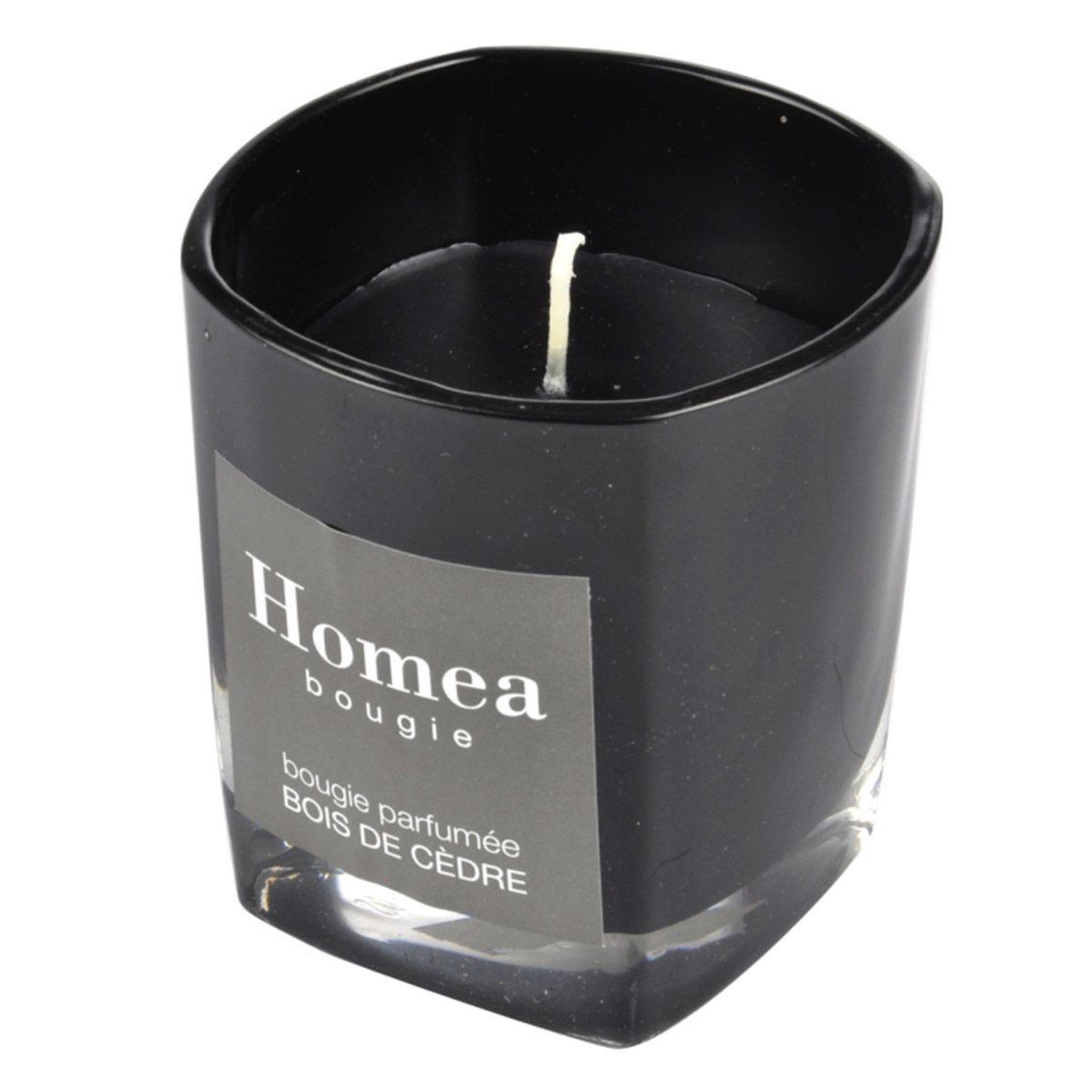 Voir la diapositive 2 : HOMEA Bougie parfumée en verre  essentiel  7cm bois de cèdre