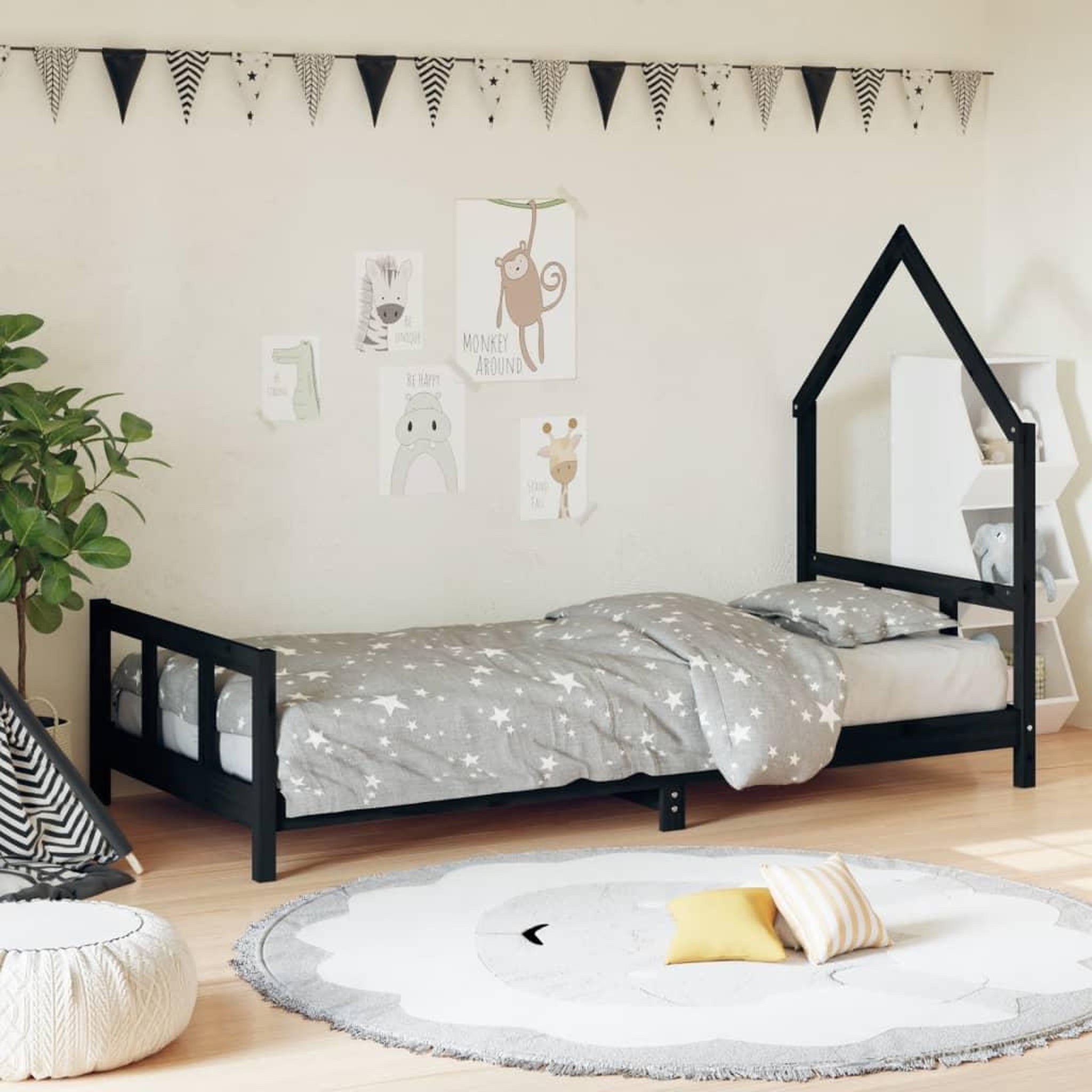 VIDAXL Cadre de lit pour enfants noir 90x200 cm bois de pin massif