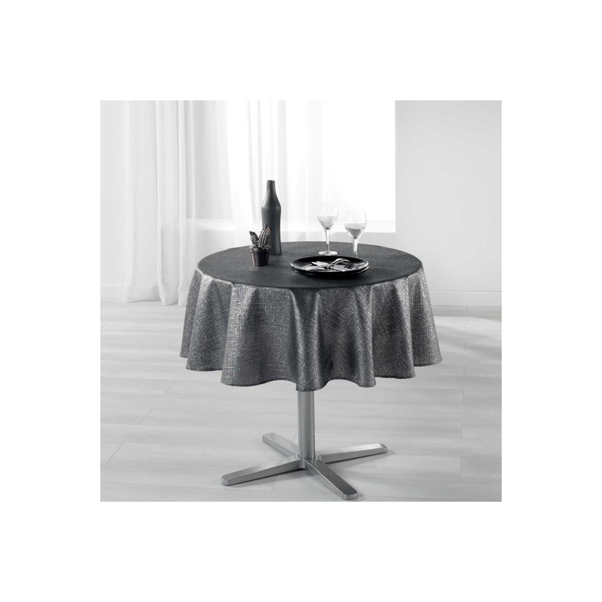 Douceur d'Intérieur Nappe ronde imprimée  palacio  180cm anthracite