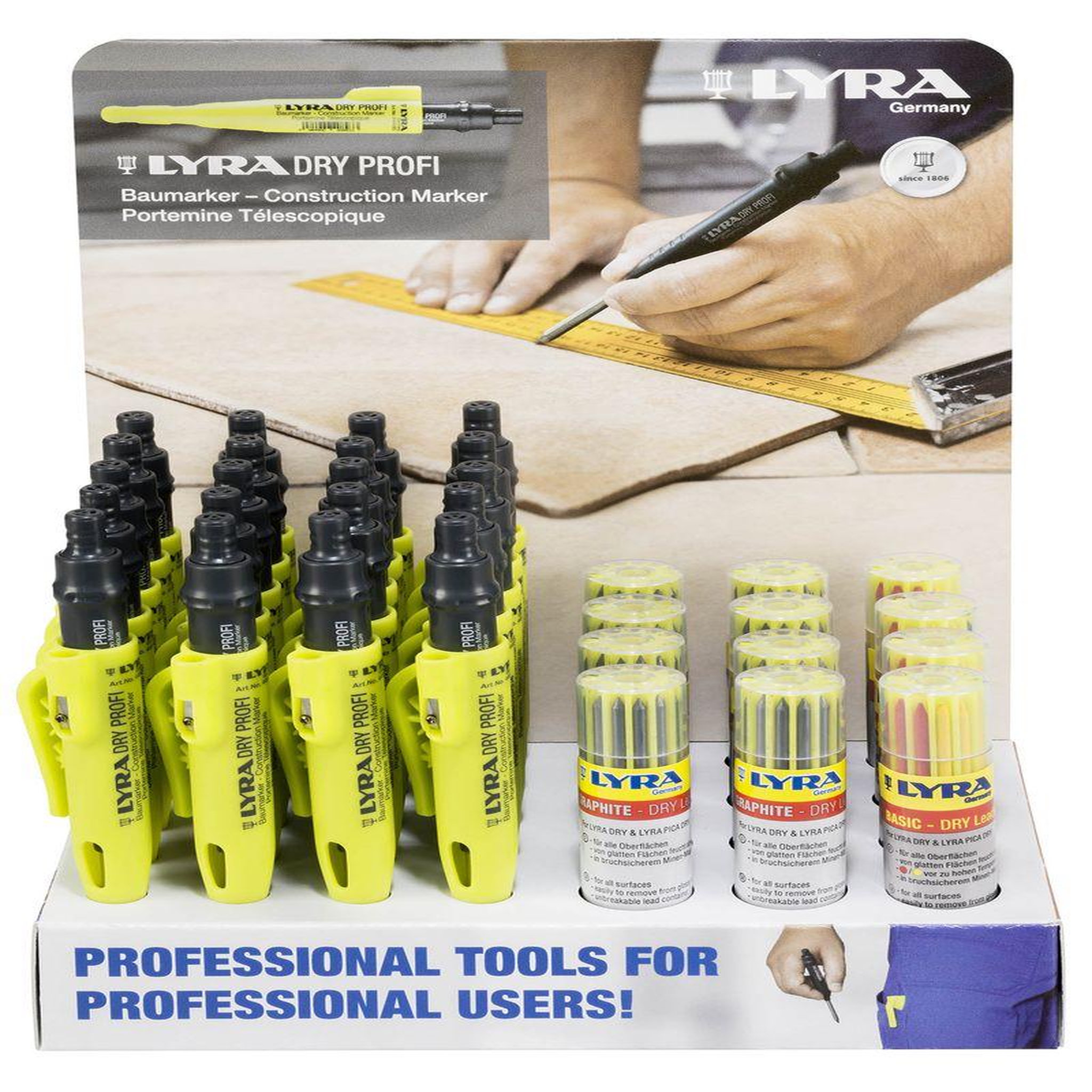 Lyra Box de 20 Crayons graphites Lyra Dry Profi + 8 étuis de 12 mines graphite 2B + 4 étuis de 12 mines couleurs