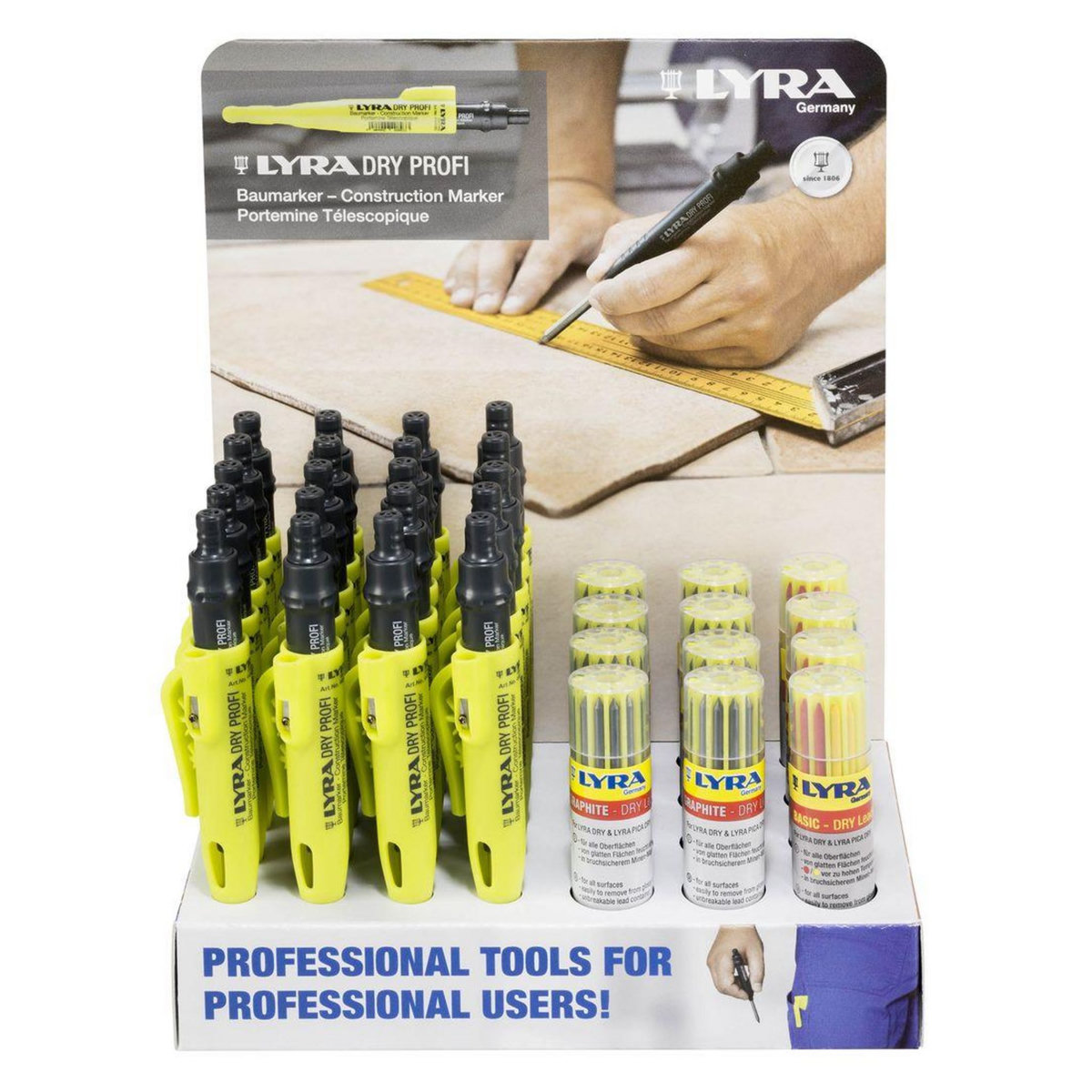 Lyra Box de 20 Crayons graphites Lyra Dry Profi + 8 étuis de 12 mines graphite 2B + 4 étuis de 12 mines couleurs