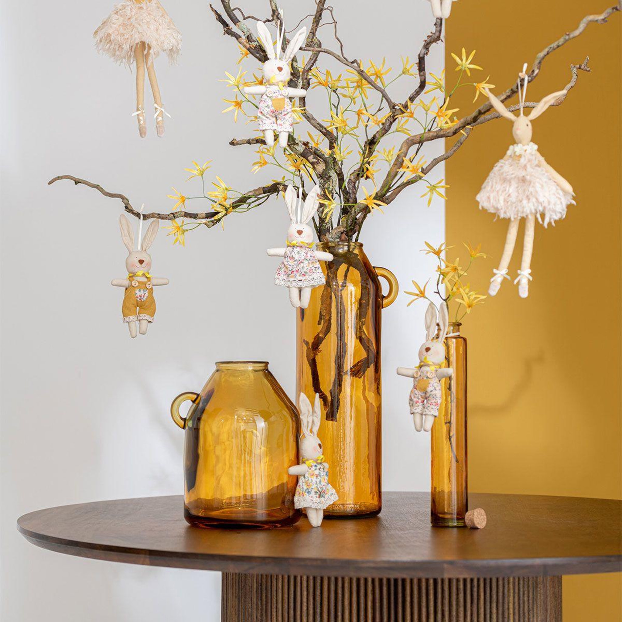 Voir la diapositive 3 : J-LINE Vase anse en verre  bouteille  45cm ocre