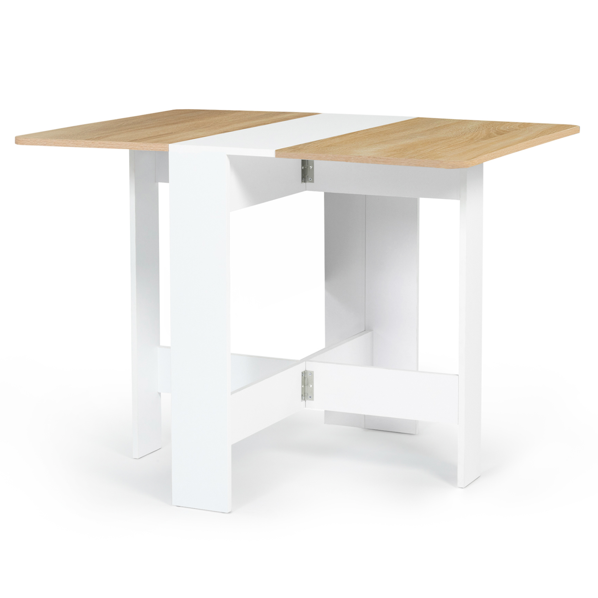ID MARKET Table console pliable edi 2-4 personnes bois blanc plateau façon hêtre 103 x 76 cm