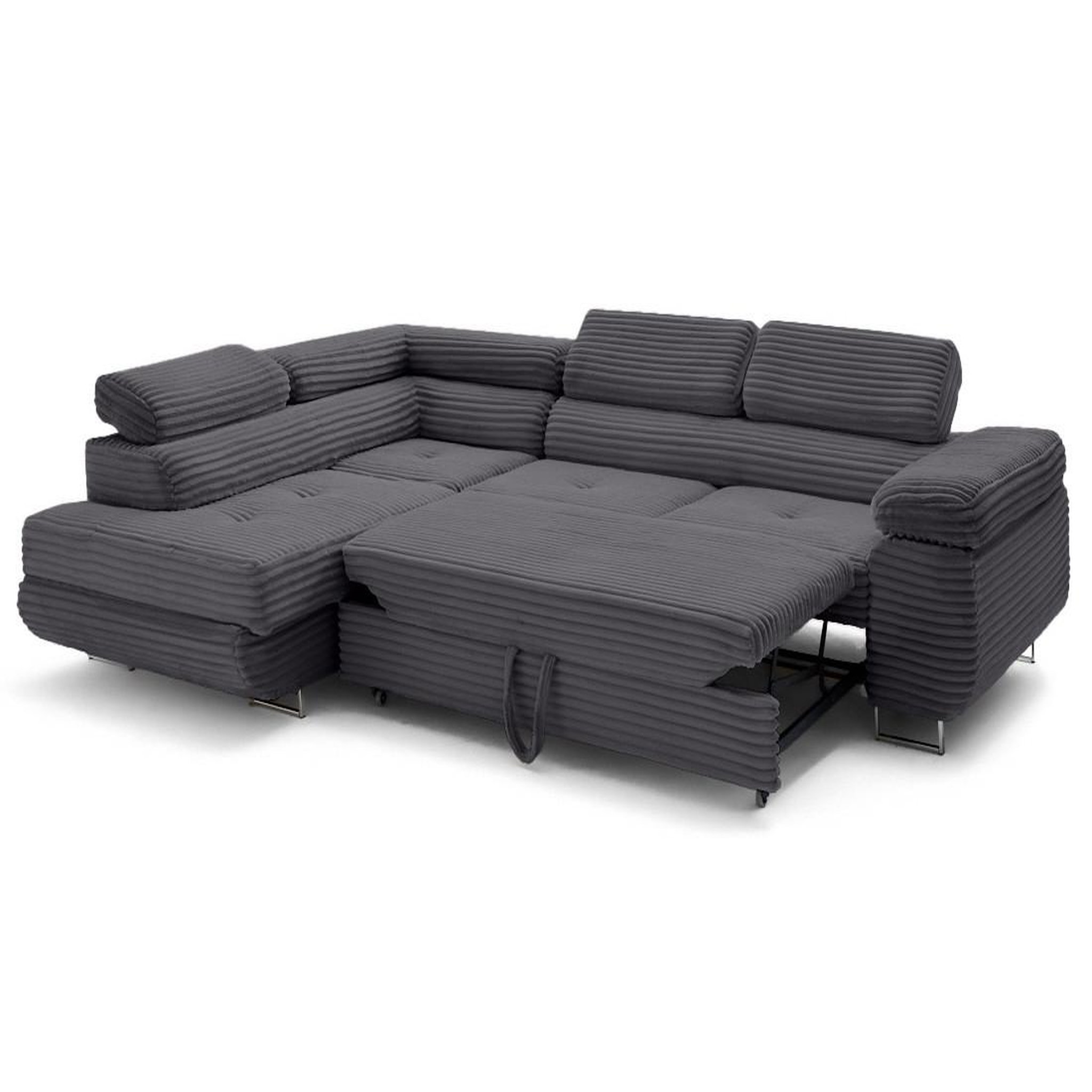 Voir la diapositive 5 : LISA DESIGN Zaria - canapé d'angle gauche 5 places convertible avec coffre et têtières en velours côtelé grosses côtes