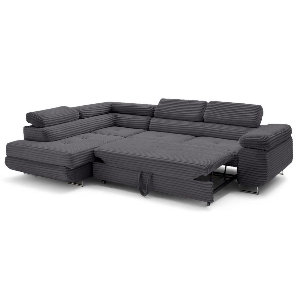 LISA DESIGN Zaria - canapé d'angle gauche 5 places convertible avec coffre et têtières en velours côtelé grosses côtes