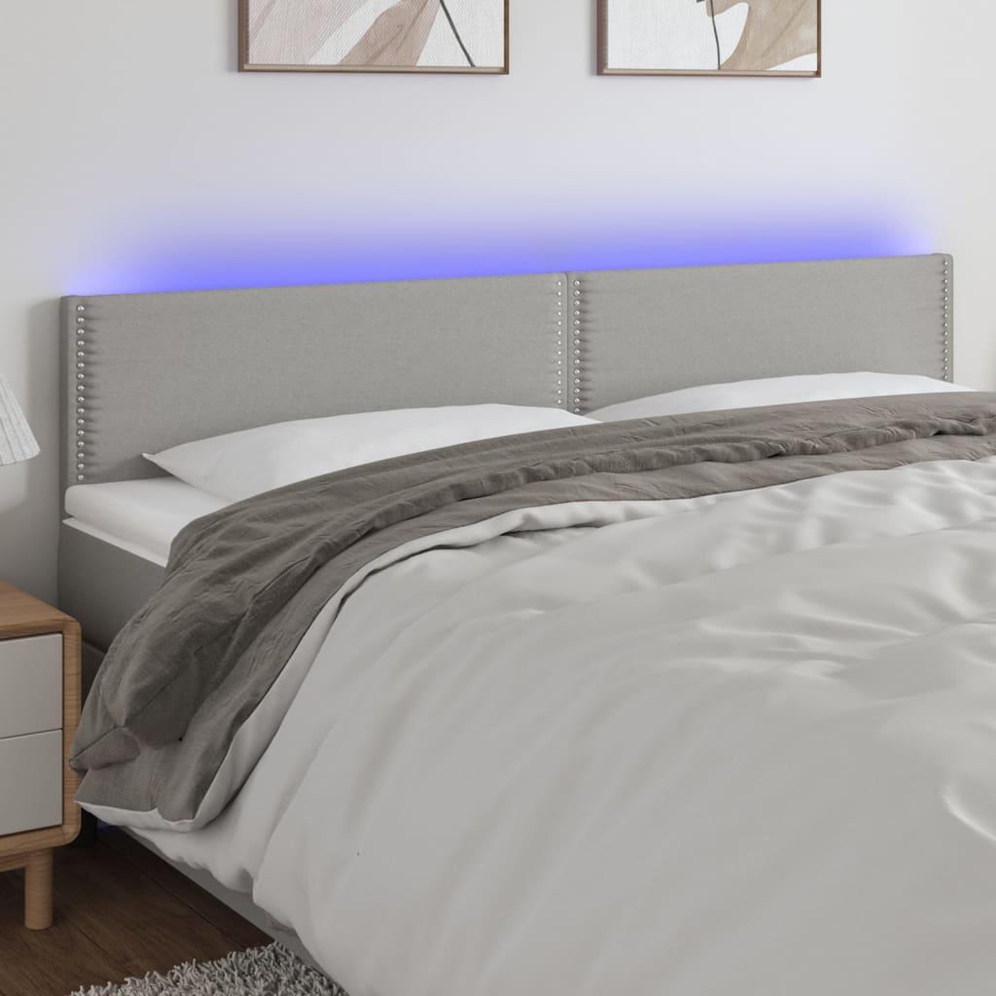 Voir la diapositive 1 : VIDAXL Tete de lit a LED Gris clair 200x5x78/88 cm Tissu