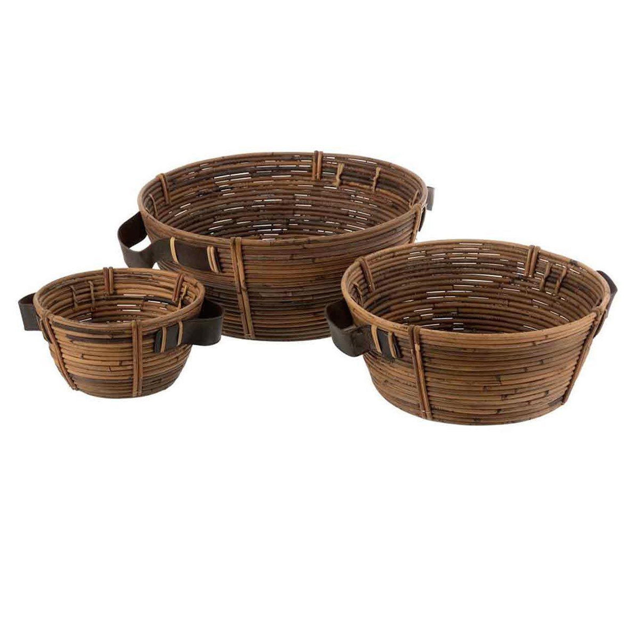 Voir la diapositive 1 : J-LINE Lot de 3 coupelles déco  anse  44cm marron