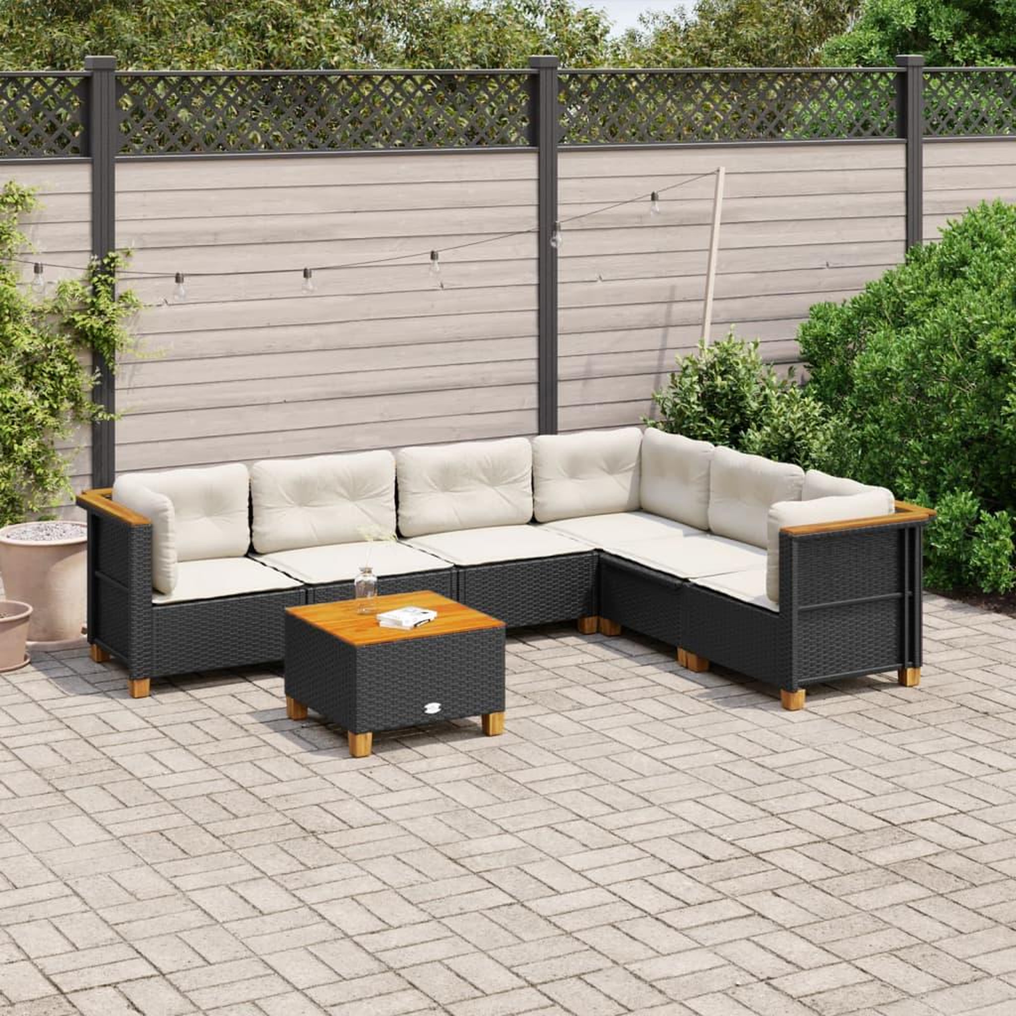 VIDAXL Salon de jardin 7 pcs avec coussins noir resine tressee