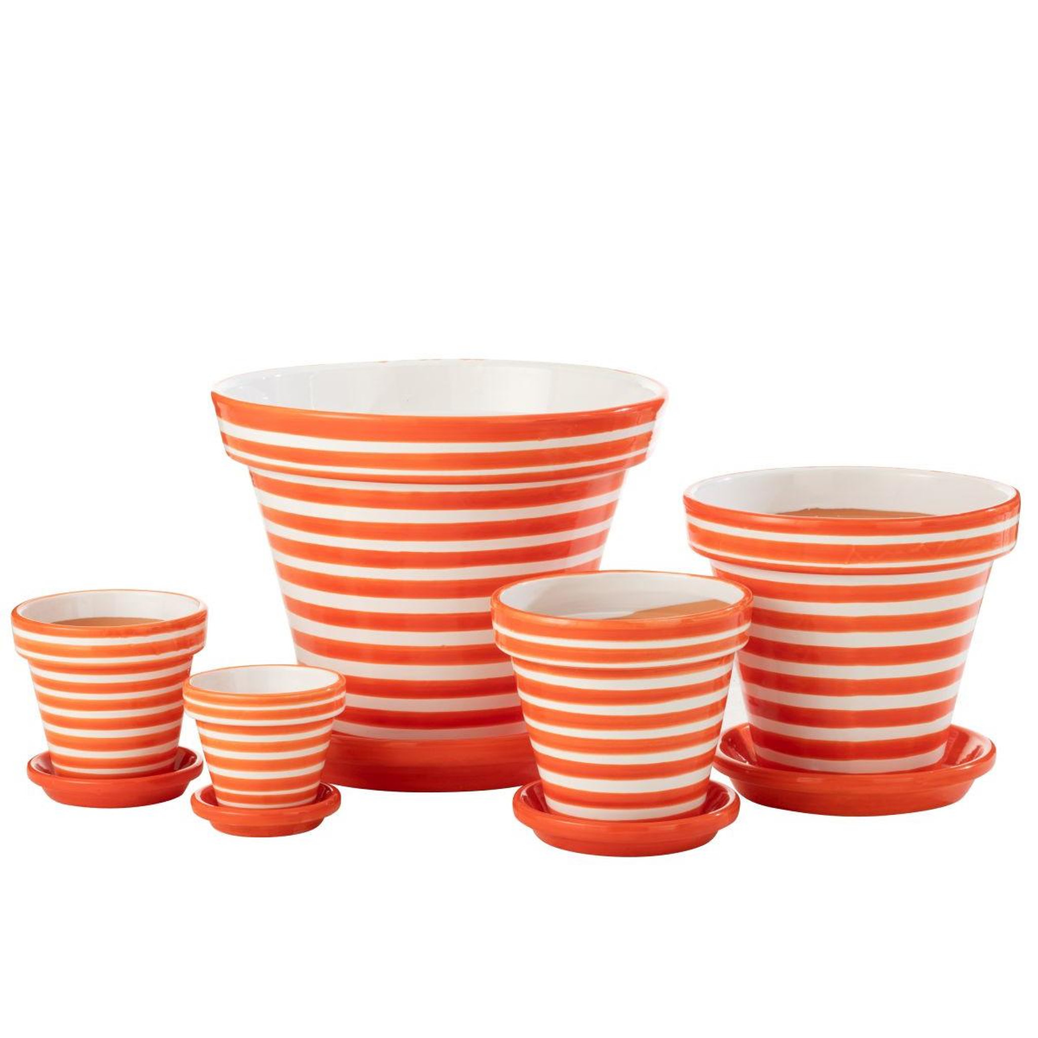 Voir la diapositive 3 : J-LINE Pot avec soucoupe en céramique  granada rayure  50cm orange