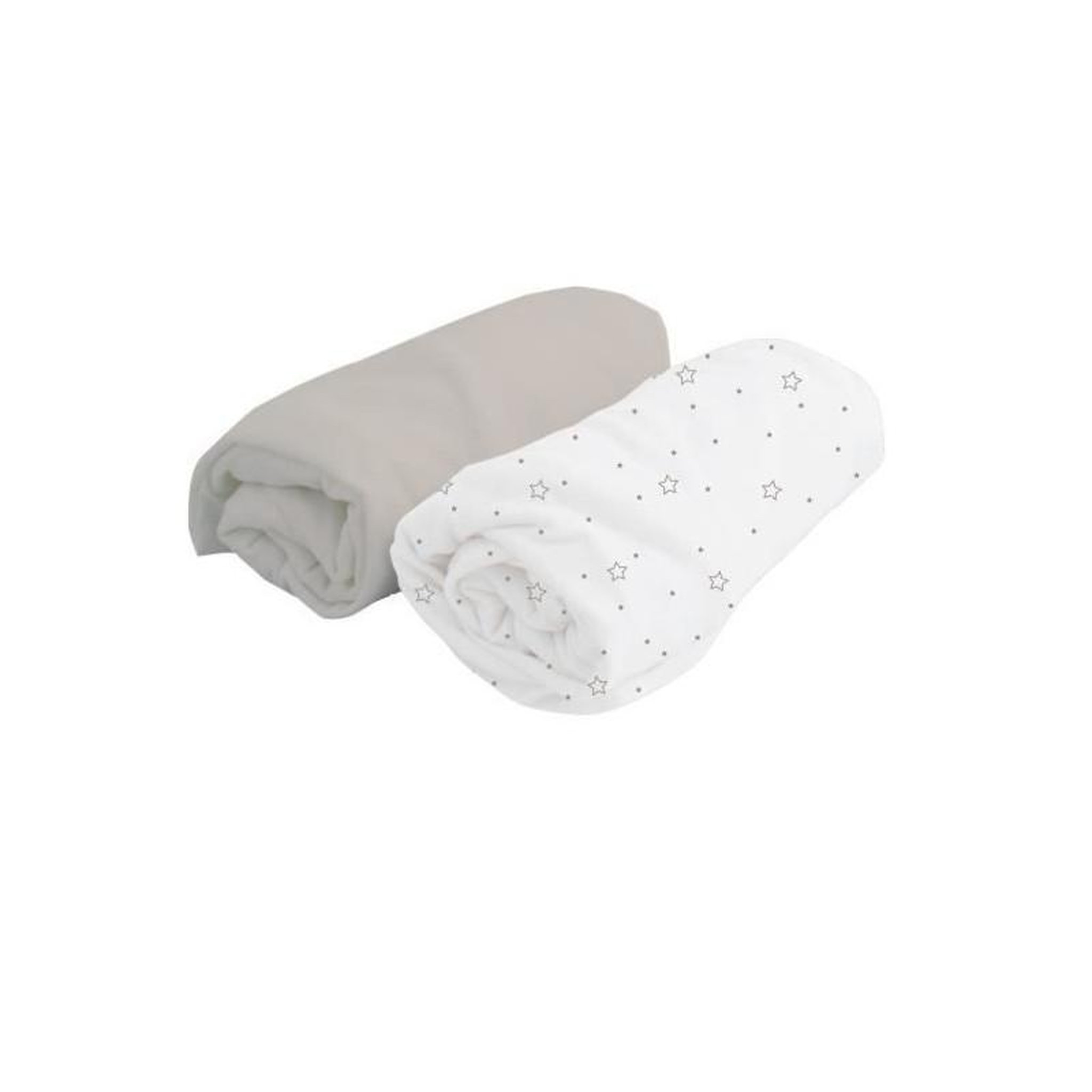 DOMIVA DOMIVA Lot 2 Draps housse Imprime etoiles - Jersey - oeko-Tex - Blanc/Perle - 60 x 120 cm