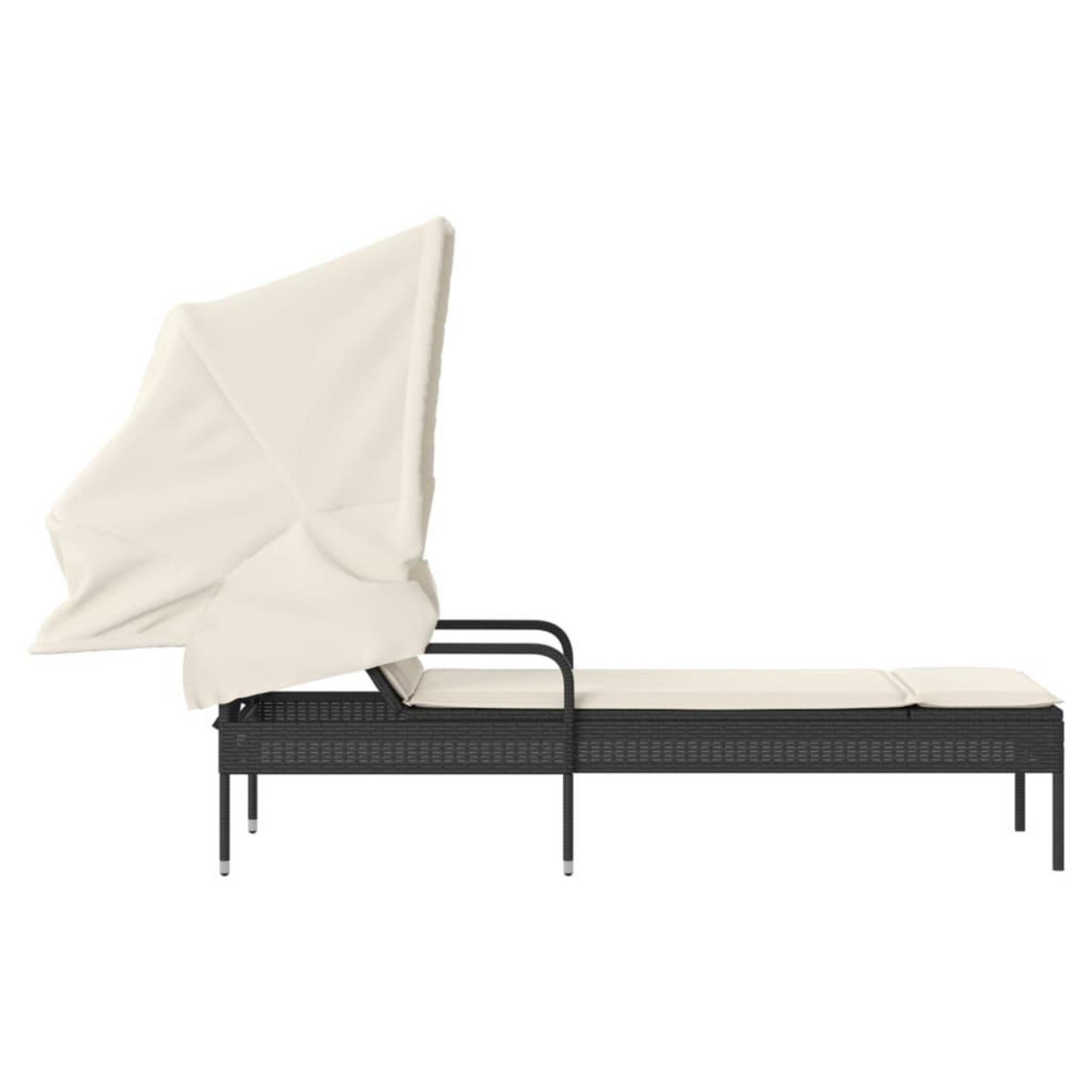 VIDAXL Chaise longue avec auvent noir resine tressee