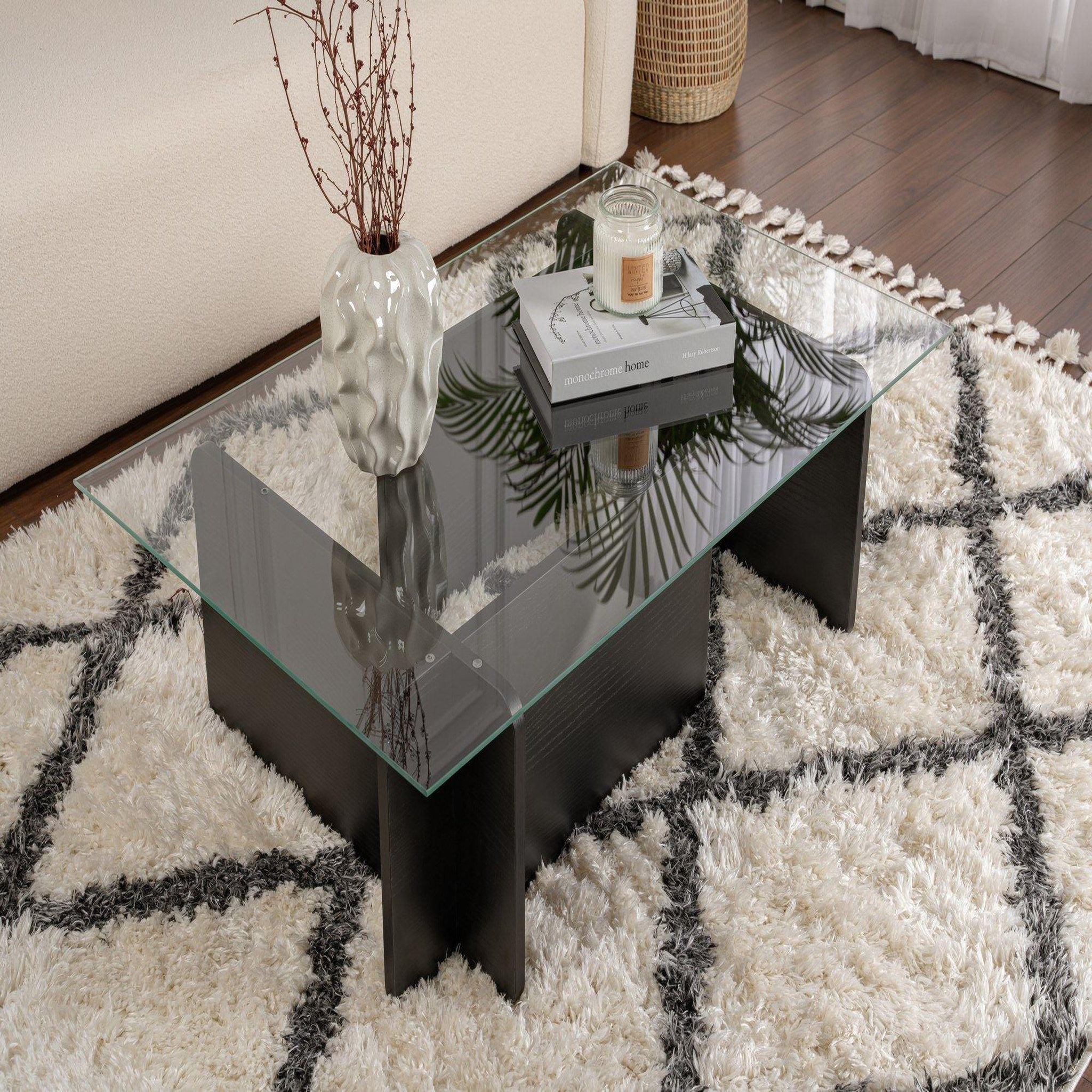 Voir la diapositive 2 : Habitat et Jardin Table basse en verre  flavio  105 x 65 x 30 cm - bois noir