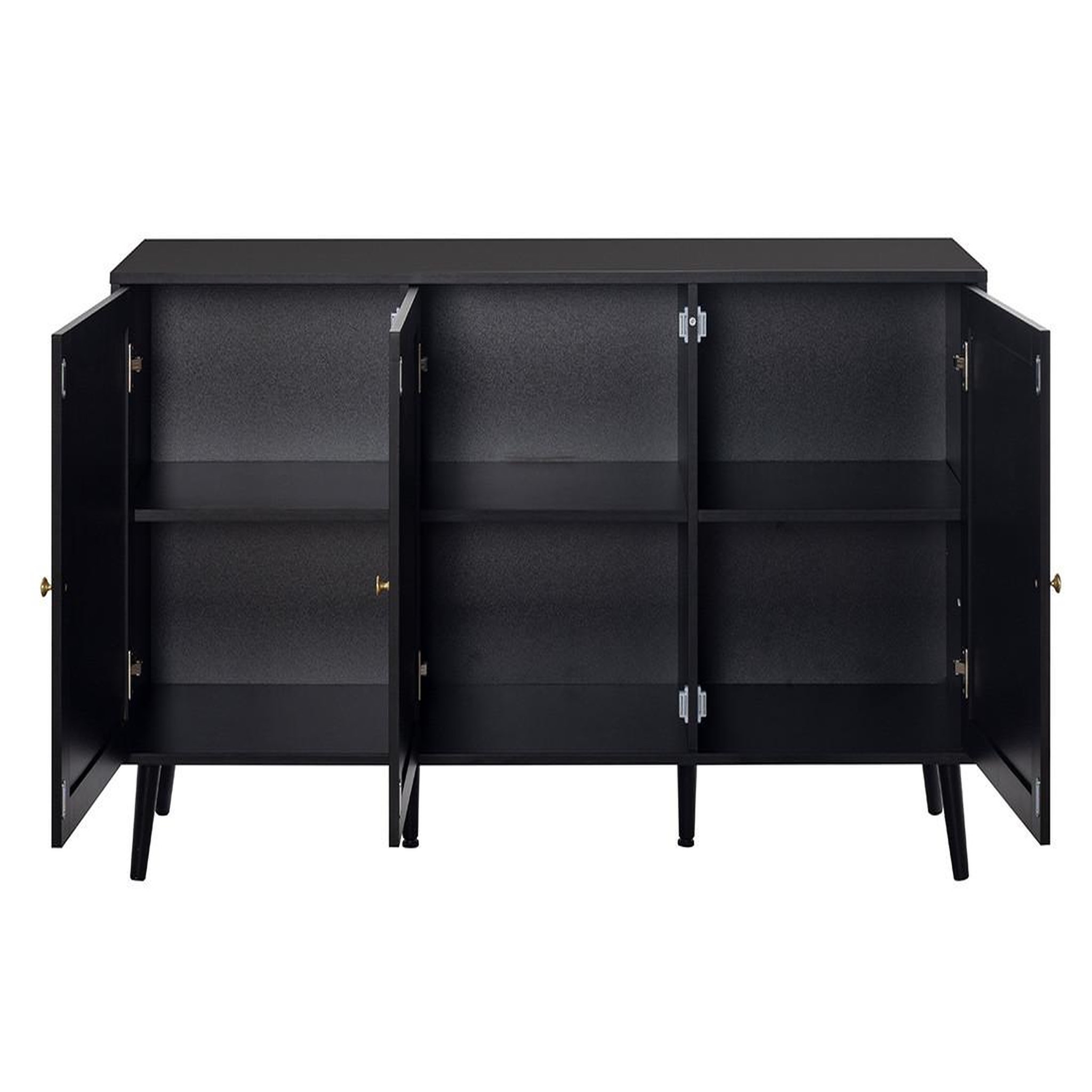 Voir la diapositive 2 : BEST MOBILIER Goto - buffet bas - noir et cannage - 3 portes - 140 cm