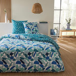 FUTURE HOME Parure de lit 2 personnes géométrique réversible en coton. Coloris disponibles : Bleu