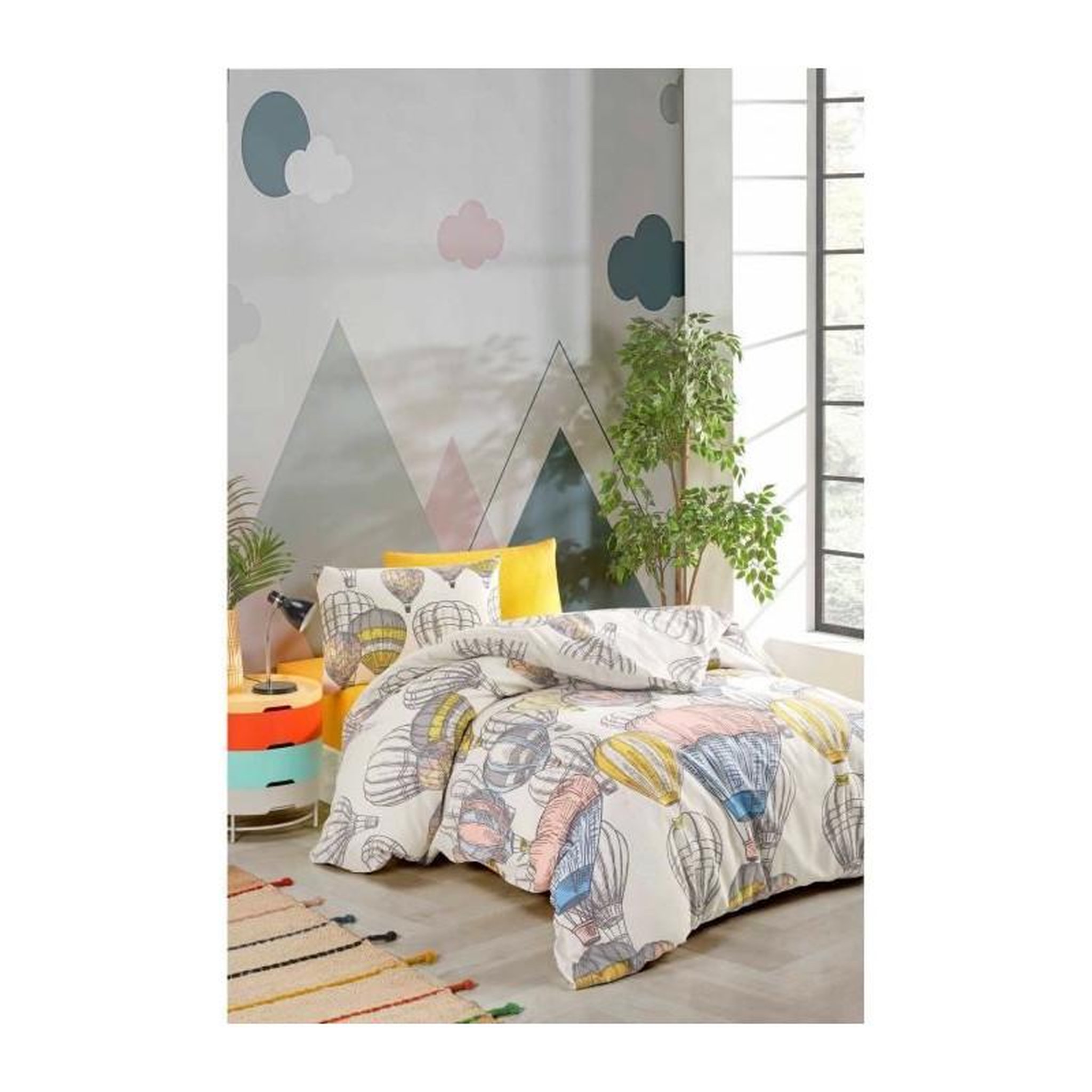Voir la diapositive 2 : GENERIQUE Parure de lit - 1 housse de couette 220 x 240 cm + 2 taies d'oreiller 60 x 60 cm - 100% coton renforcé - Moutarde