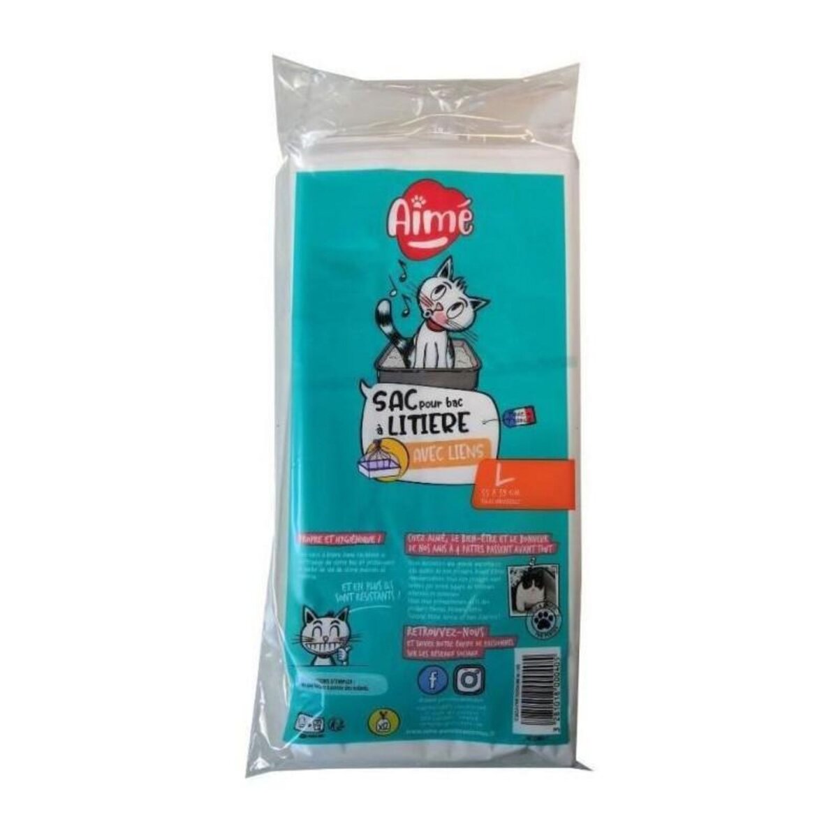 AIME Sacs litiere - AIMÉ - x12 Format Universel 55x39 cm, pour Bac a Litiere avec Poignées Refermables