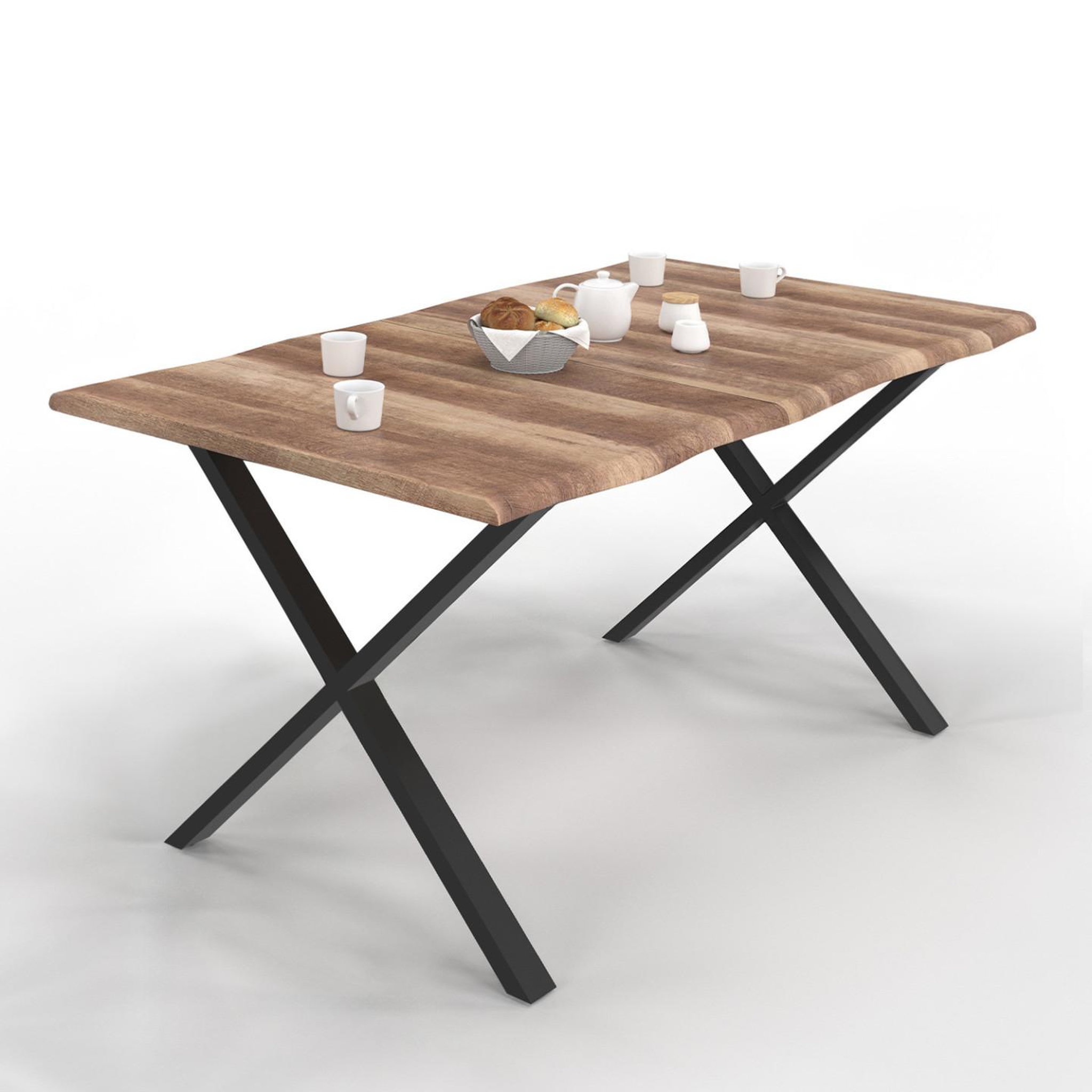 ID MARKET Table à manger rectangle dakota 6 personnes pieds forme en x design industriel 160 cm