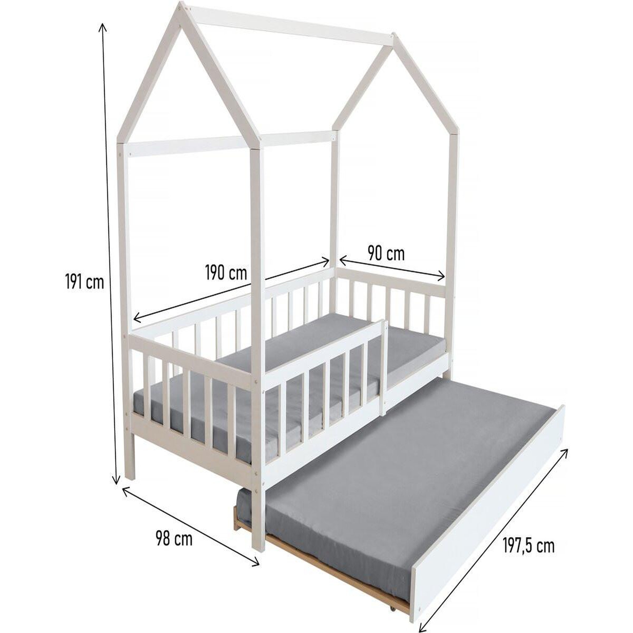 Voir la diapositive 3 : Habitat et Jardin Lit cabane enfant avec tiroir  paloma  -  90 x 190 cm - blanc