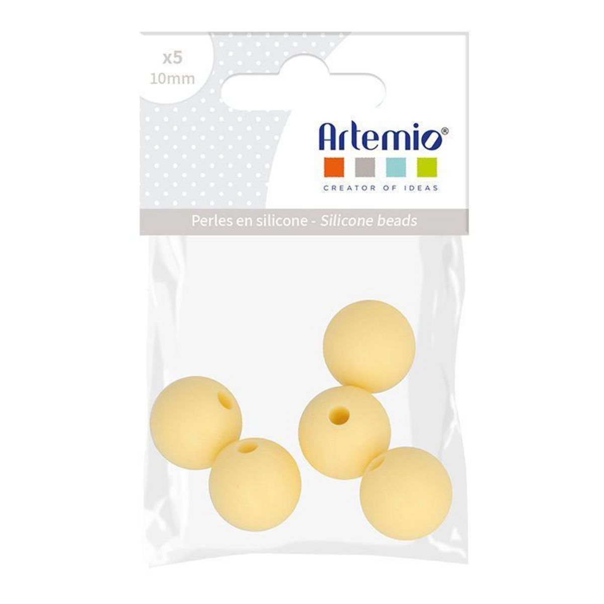 Artemio 5 perles silicone rondes - 10 mm - jaune