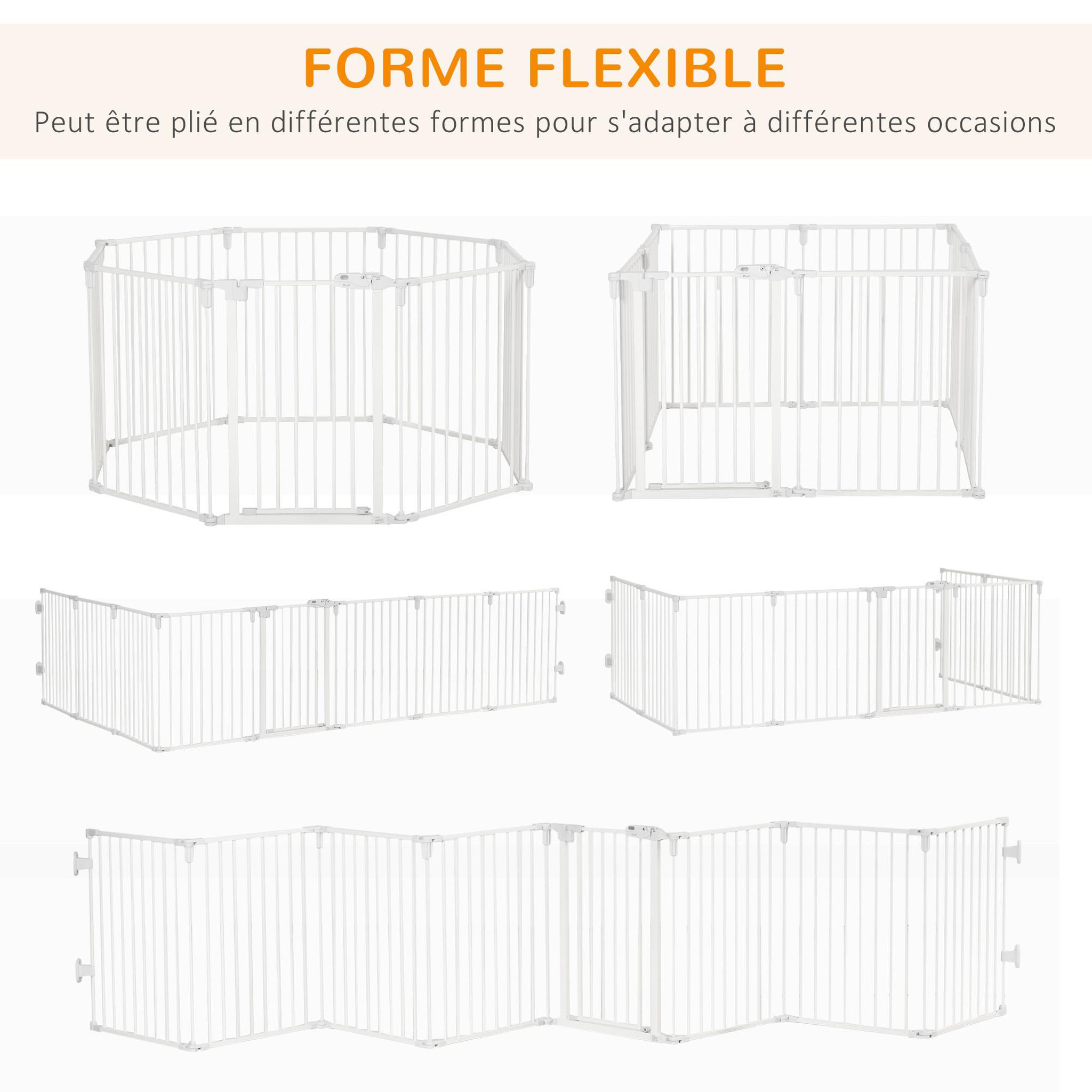 Voir la diapositive 5 : PAWHUT Barrière de sécurité - parc enclos chien modulable pliable - porte verrouillable - 8 panneaux acier et pp - dim. 482,5l max. X 76h cm blanc