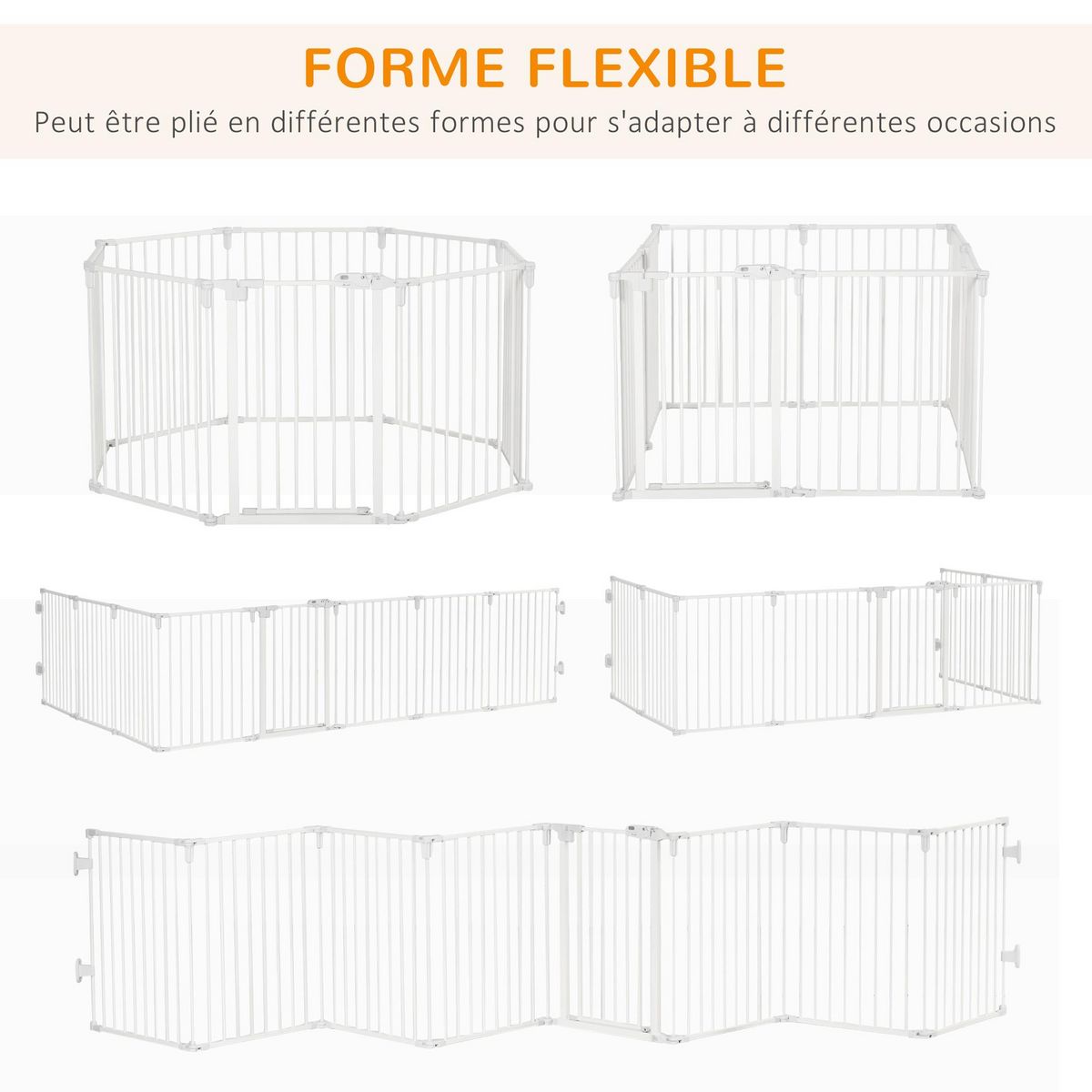 PAWHUT Barrière de sécurité - parc enclos chien modulable pliable - porte verrouillable - 8 panneaux acier et PP - dim. 482,5L max. x 76H cm blanc