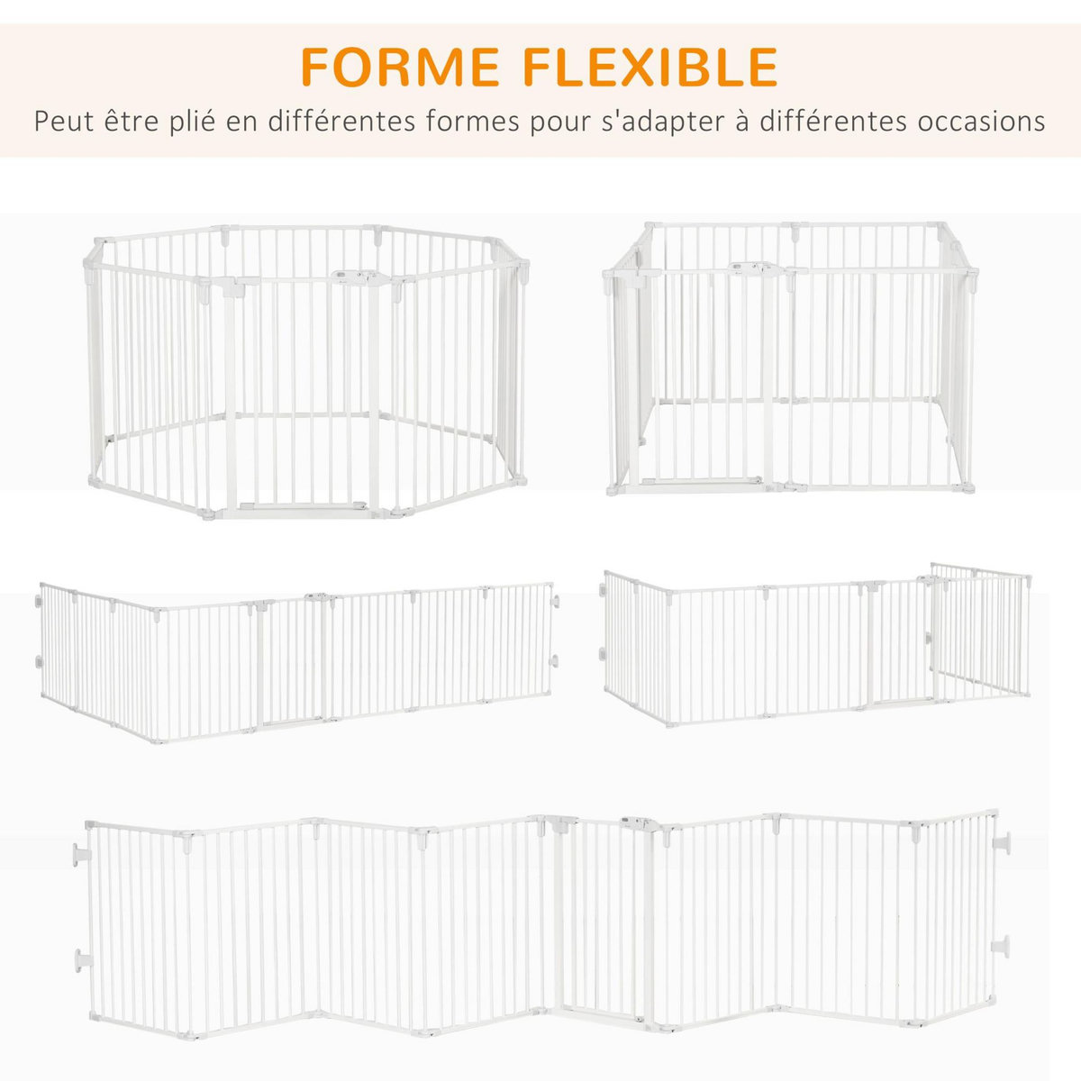 PAWHUT Barrière de sécurité - parc enclos chien modulable pliable - porte verrouillable - 8 panneaux acier et PP - dim. 482,5L max. x 76H cm blanc