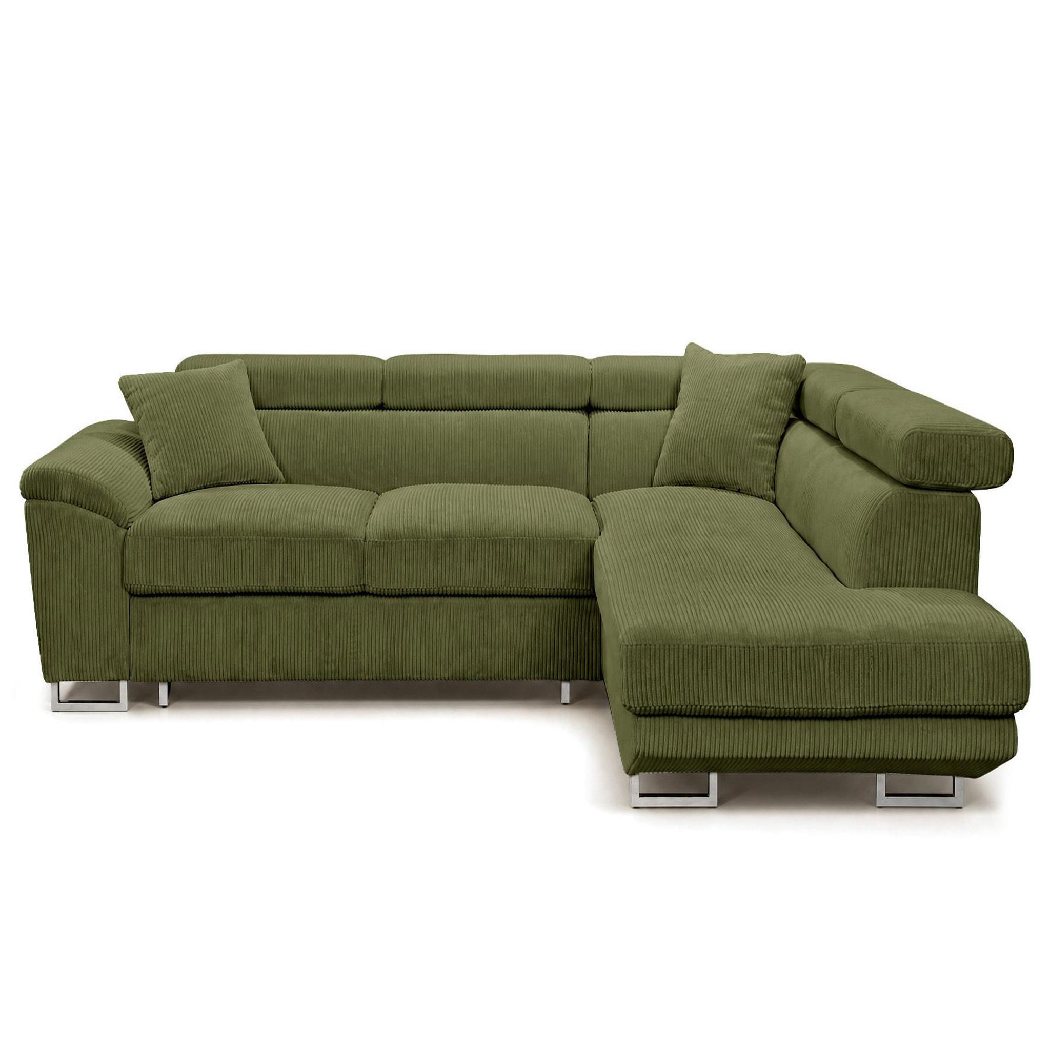 Voir la diapositive 1 : BEST MOBILIER Baoji - canapé d'angle droit 5 places convertible avec têtières et coffre en velours côtelé