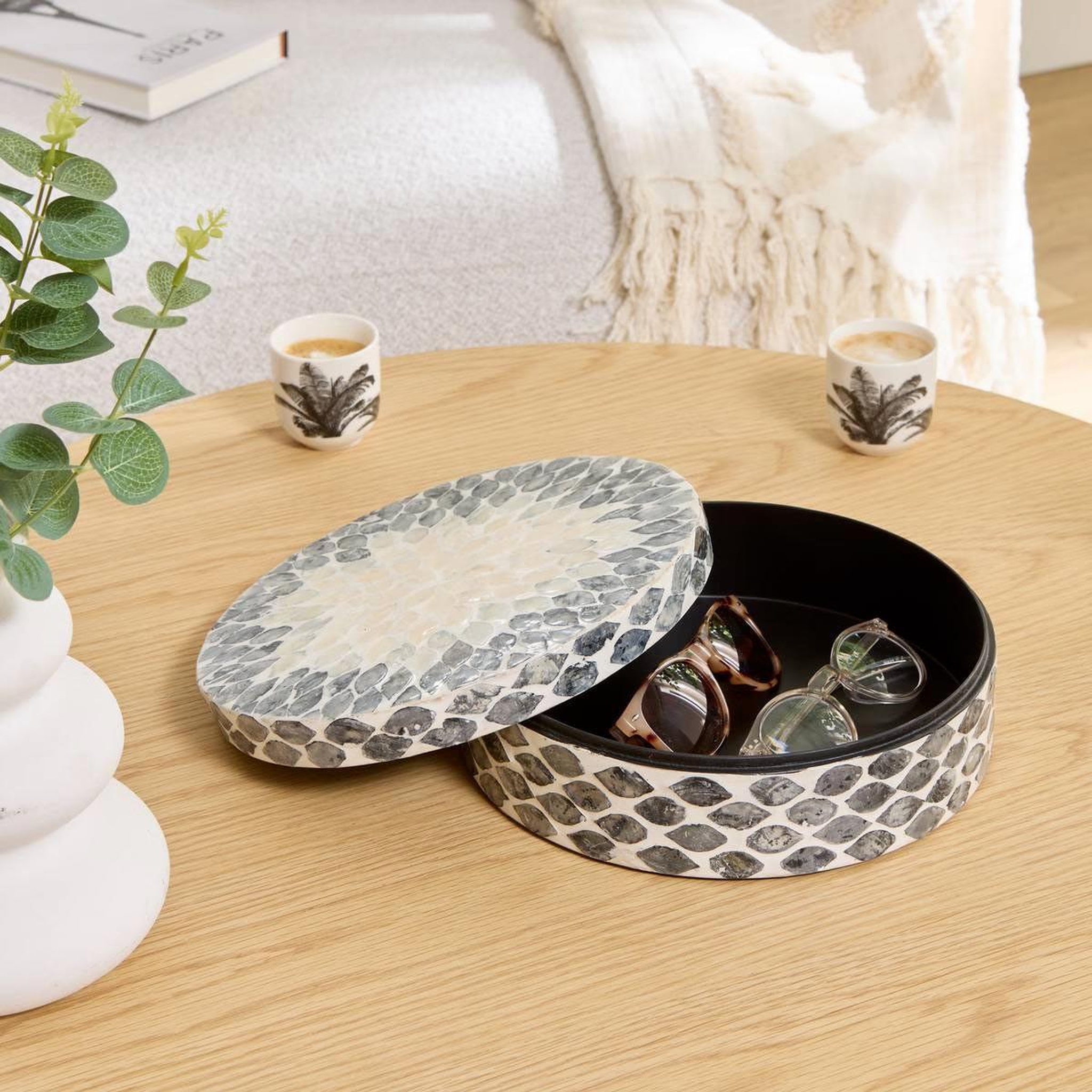 Voir la diapositive 2 : ATMOSPHERA Boîte déco ronde  sheila  25cm gris