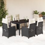 VIDAXL Ensemble a manger de jardin coussins 7pcs Noir Resine tressee