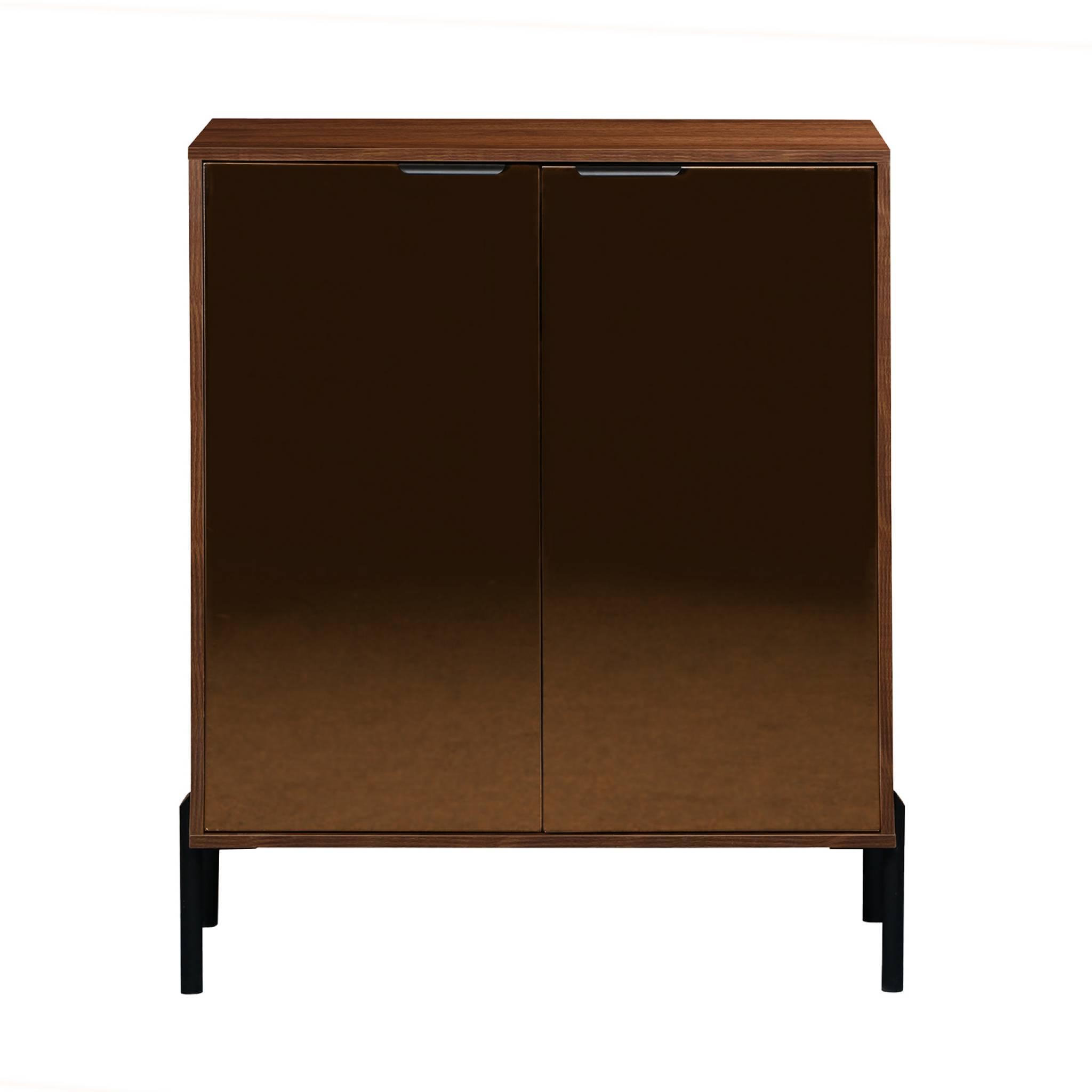 Voir la diapositive 4 : SWEEEK Buffet vintage effet bois de noyer. buffet haut. vaisselier. deux portes vitrées aspect fumé. L 83 x 38 x 100cm