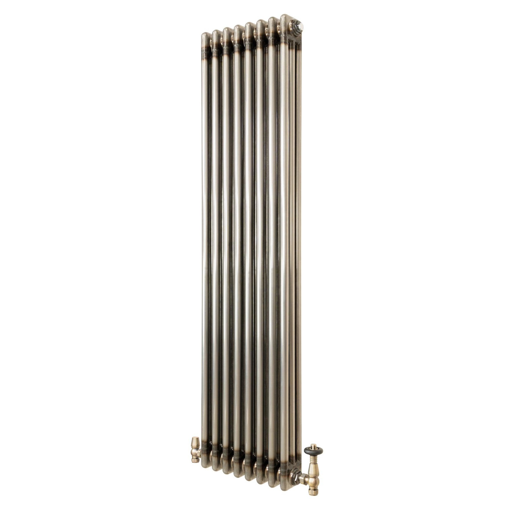 MONSTERSHOP Radiateur traditionnel à 3 colonnes & vannes - 1500 x 470 mm - métal brut