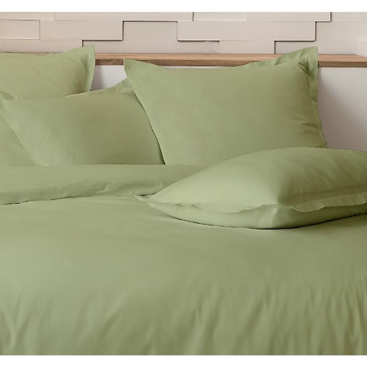 Home collection Parure de couette 100% percale de coton 80 fils/cm2-uni sauge